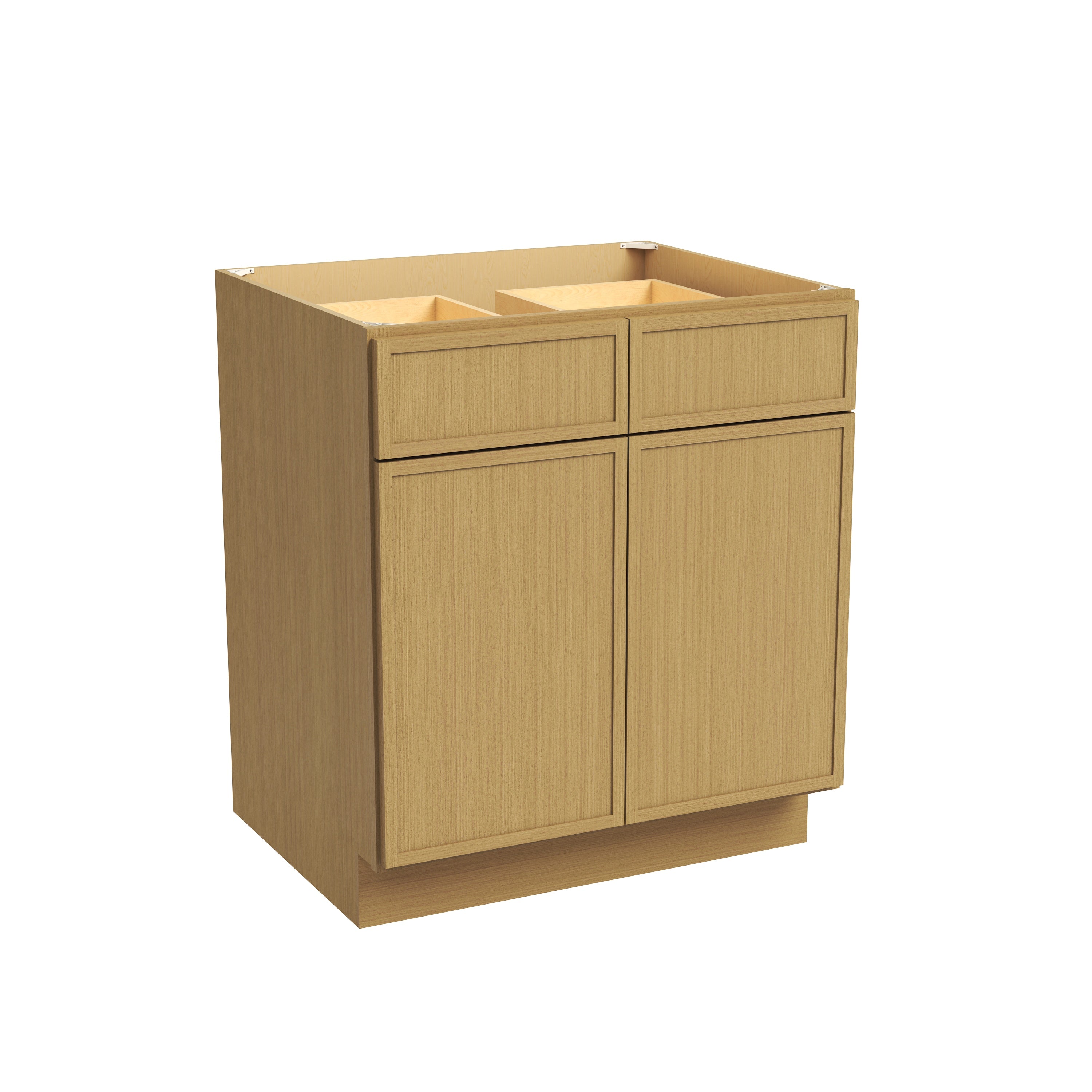 Slim White Oak RTA 30-42"W x 24"D x 34.5"H Base Cabinet with 2 Doors, 2 Drawers & 1 Shelf