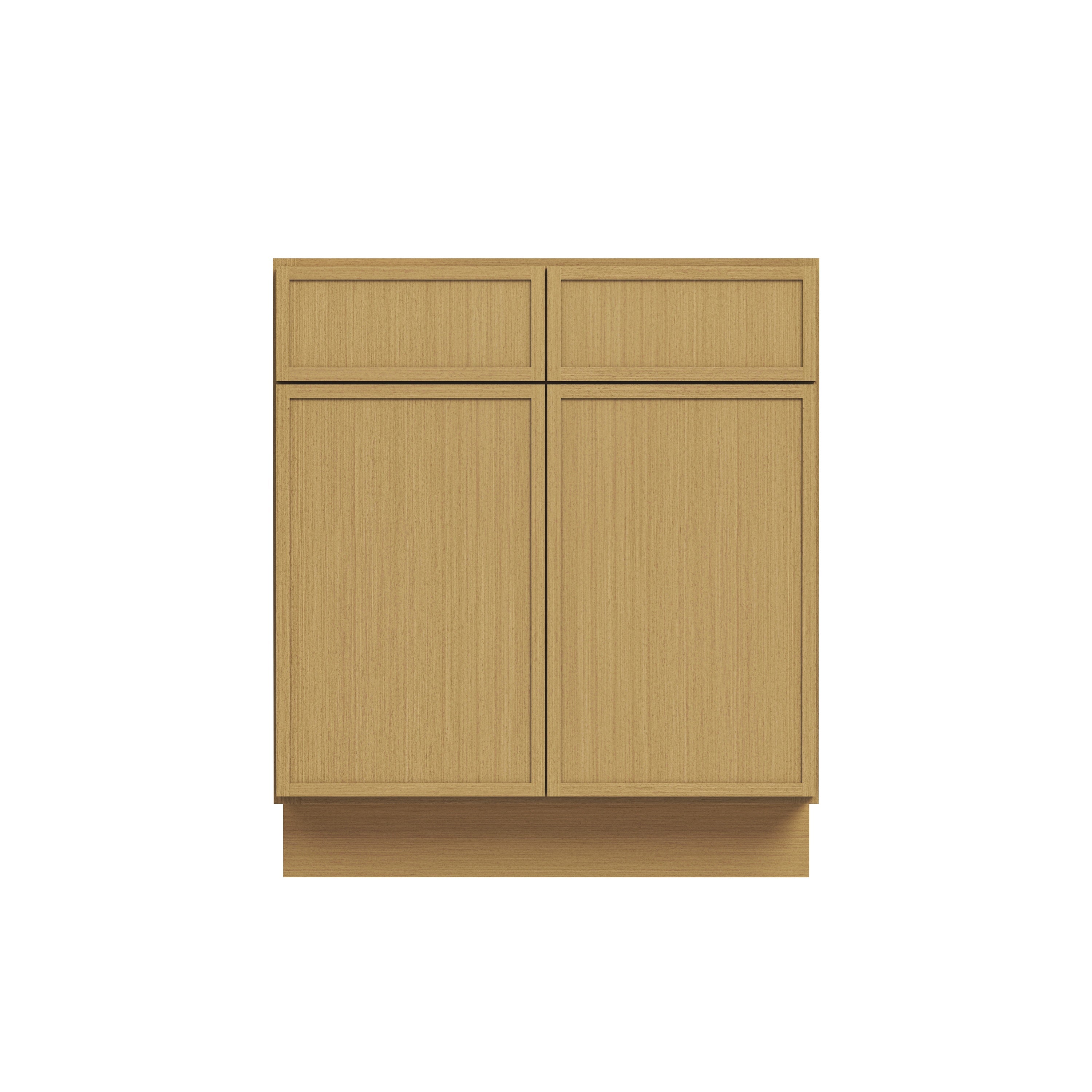 Slim White Oak RTA 30"-42"W x 24"D x 34.5"H Base Cabinet with 2 Doors, 2 Drawers & 1 Shelf