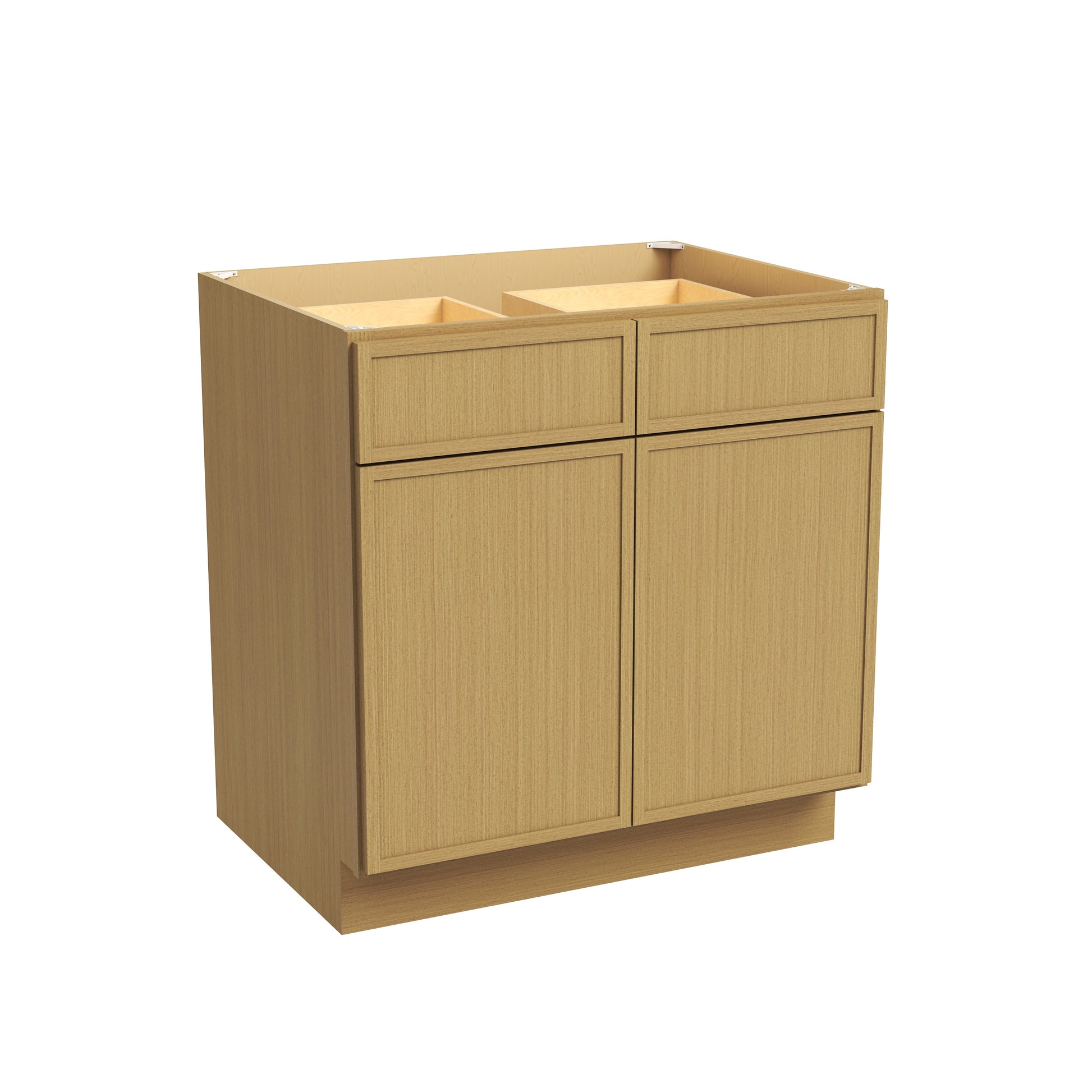 Slim White Oak RTA 30-42"W x 24"D x 34.5"H Base Cabinet with 2 Doors, 2 Drawers & 1 Shelf