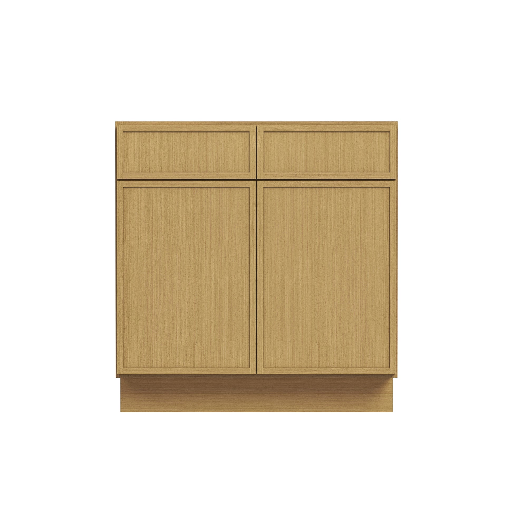 Slim White Oak RTA 30-42"W x 24"D x 34.5"H Base Cabinet with 2 Doors, 2 Drawers & 1 Shelf