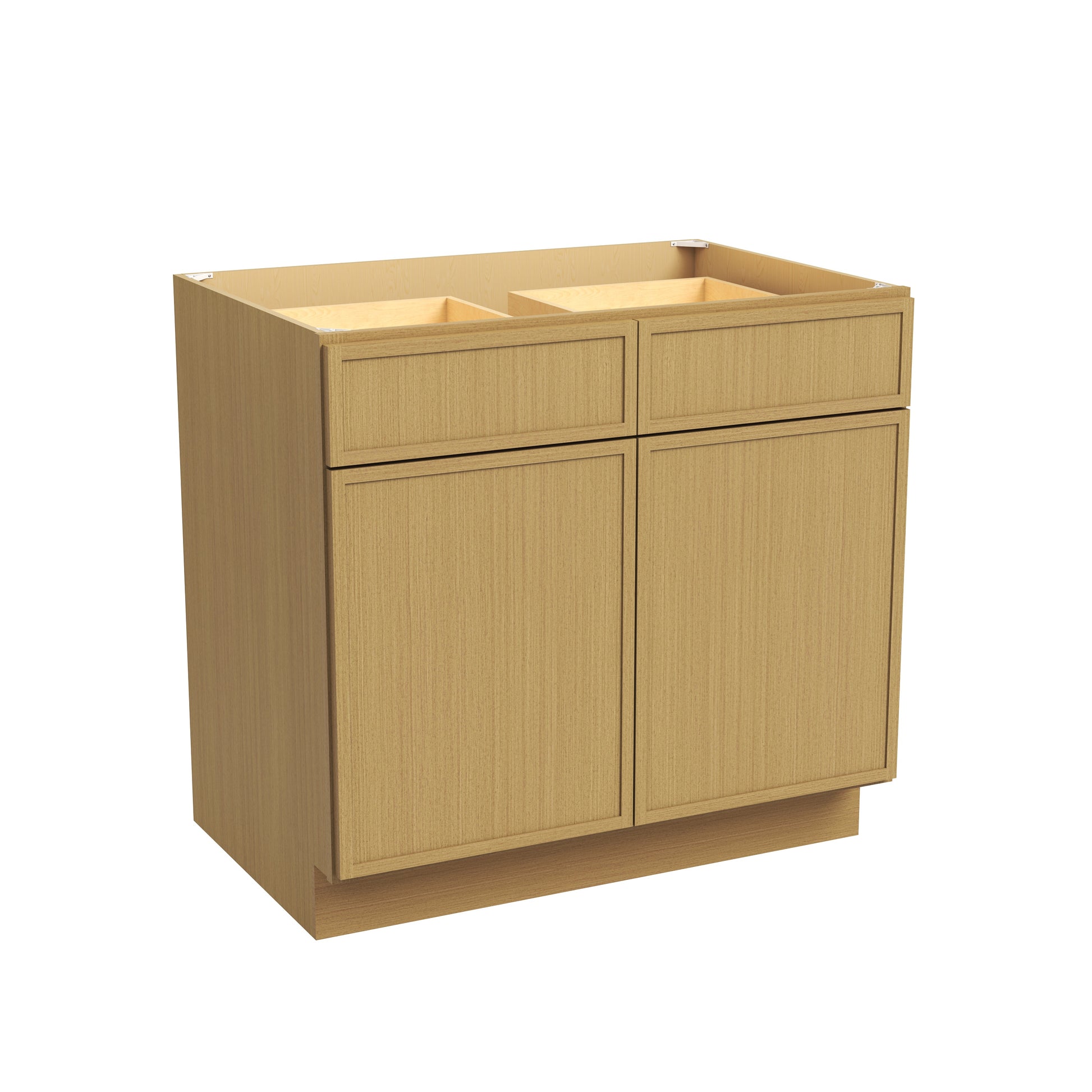 Slim White Oak RTA 30-42"W x 24"D x 34.5"H Base Cabinet with 2 Doors, 2 Drawers & 1 Shelf