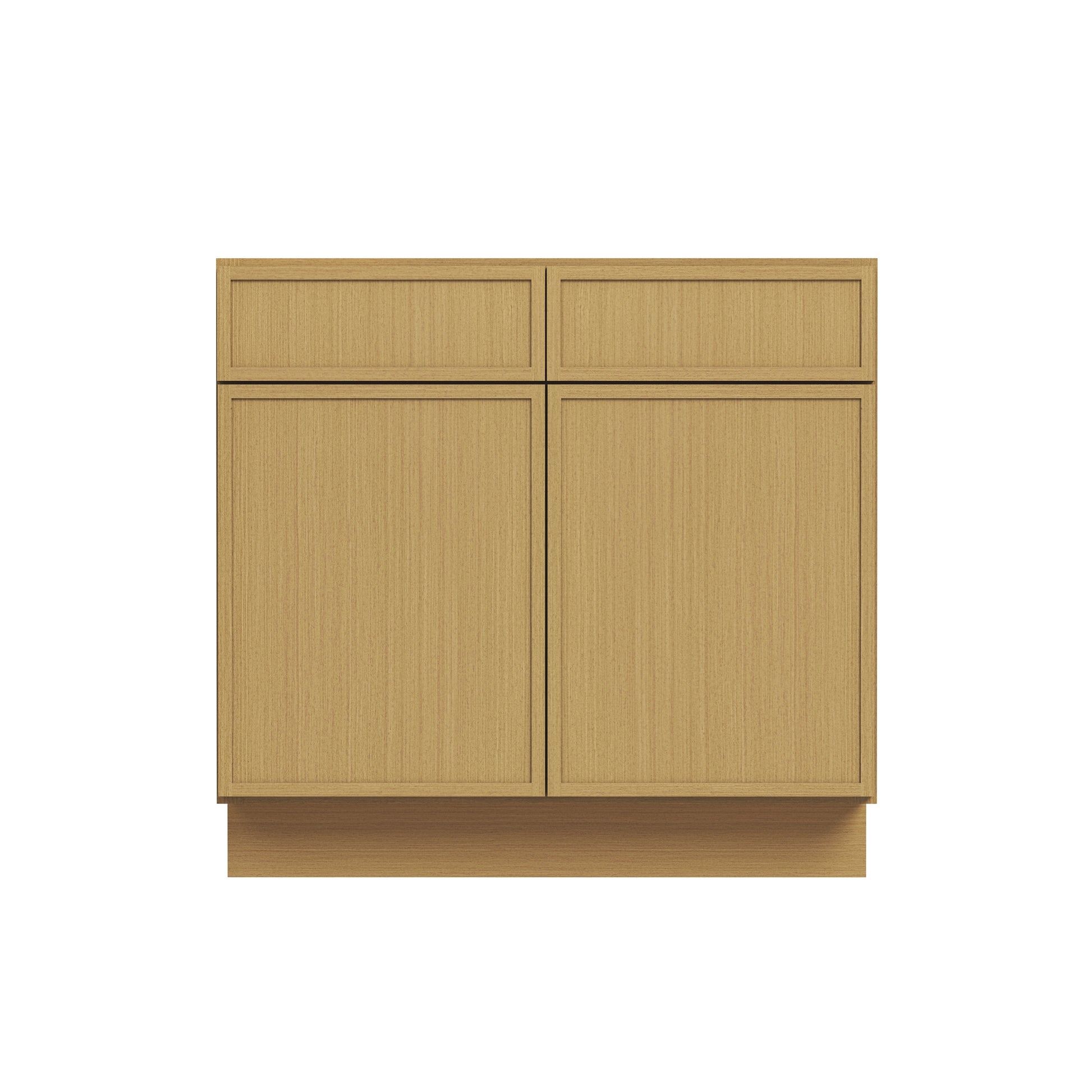 Slim White Oak RTA 30-42"W x 24"D x 34.5"H Base Cabinet with 2 Doors, 2 Drawers & 1 Shelf