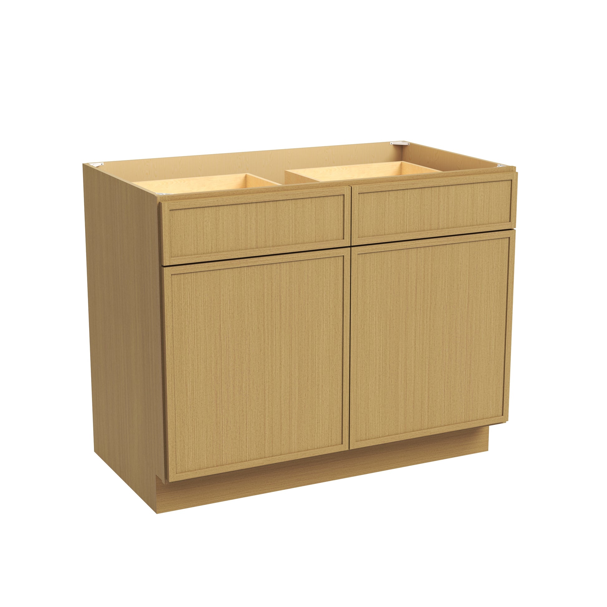 Slim White Oak RTA 30-42"W x 24"D x 34.5"H Base Cabinet with 2 Doors, 2 Drawers & 1 Shelf