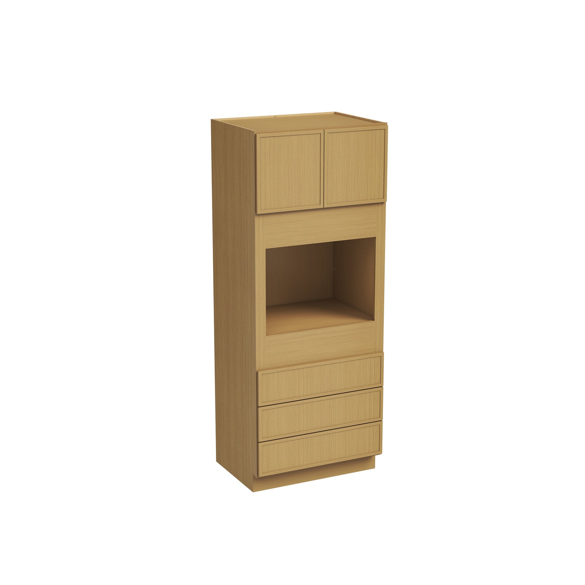 Slim White Oak RTA 33"W x 24"D x 84"H Single Oven Cabinet with 2 Doors & 3 Drawers
