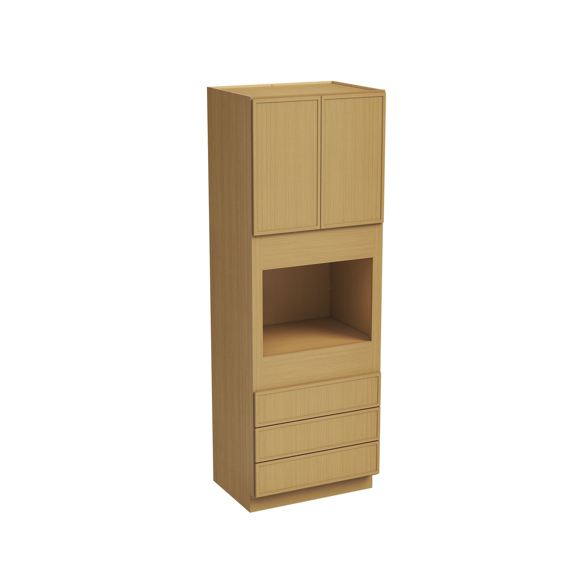 Slim White Oak RTA 33"W x 24"D x 90"-96"H Single Oven Cabinet with 2 Doors & 3 Drawers