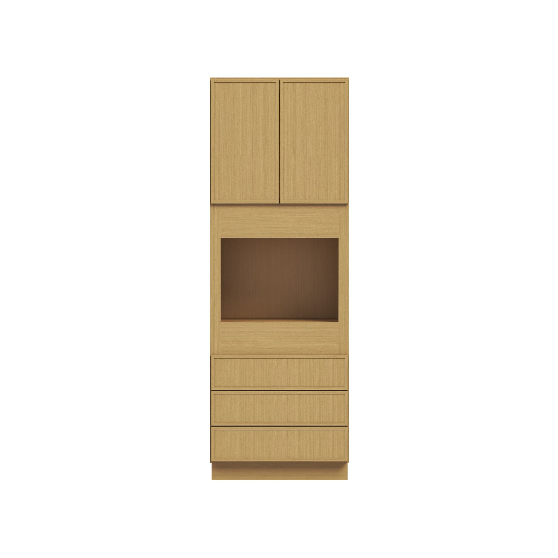 Slim White Oak RTA 33"W x 24"D x 90"-96"H Single Oven Cabinet with 2 Doors & 3 Drawers