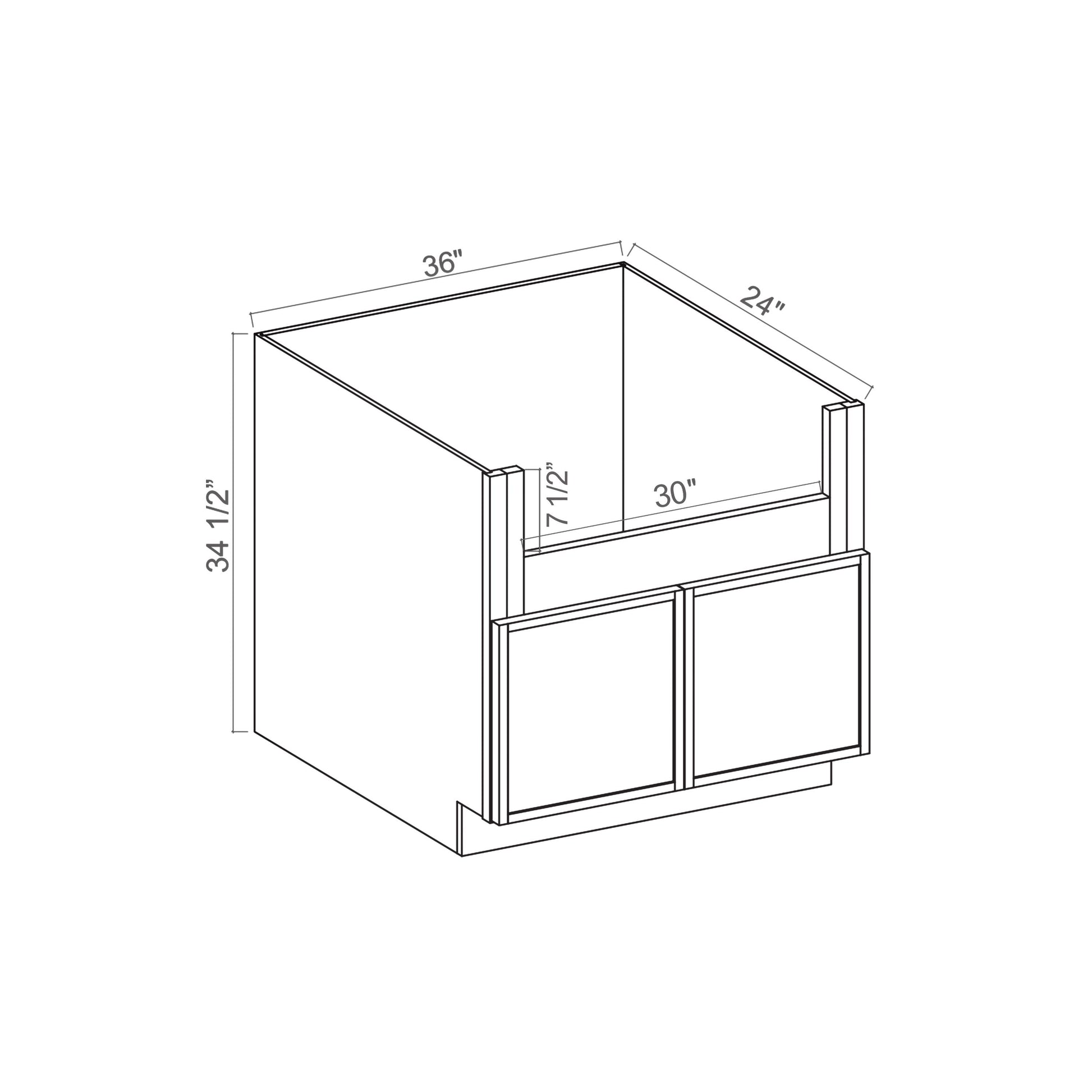 Slim White Oak RTA 36"W x 24"D x 34.5"H Farm Sink Base Cabinet with 2 Doors
