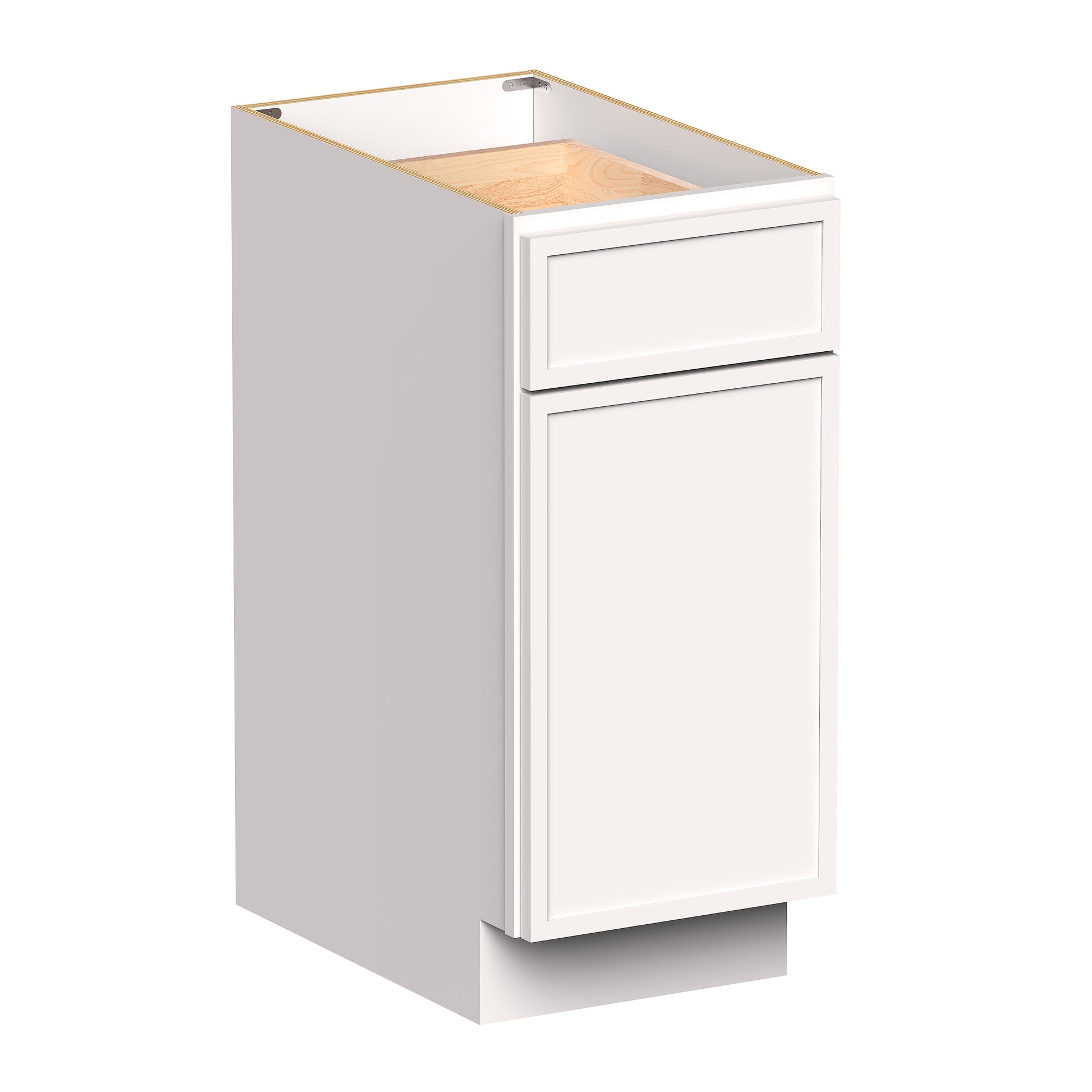 Slim Shaker Alabaster RTA 12"-21"W x 24"D x 34.5"H Standard Base Cabinet With 1 Door, 1 Drawers and 1 Shelves