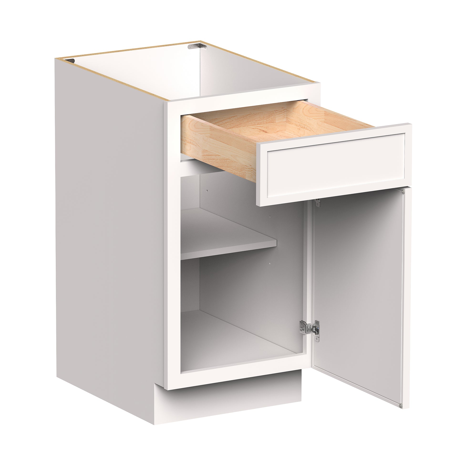Slim Shaker Alabaster RTA 12"-21"W x 24"D x 34.5"H Standard Base Cabinet With 1 Door, 1 Drawers and 1 Shelves