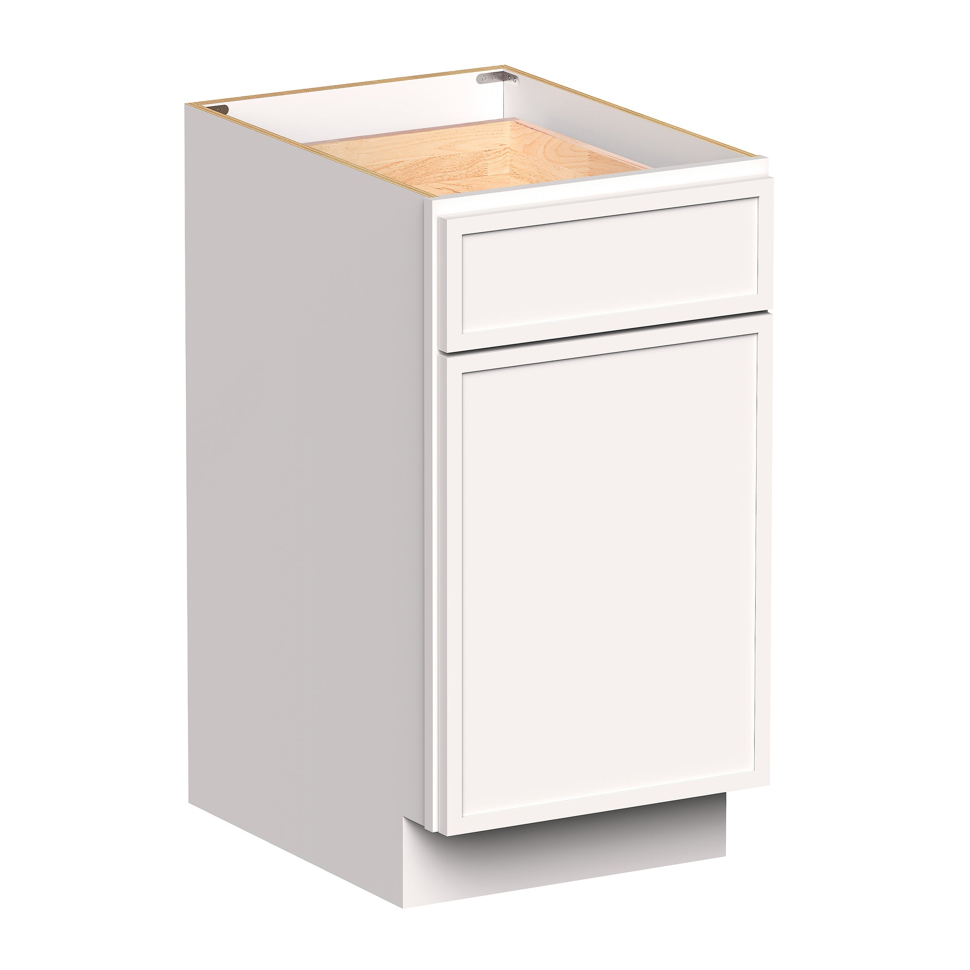 Slim Shaker Alabaster RTA 12"-21"W x 24"D x 34.5"H Standard Base Cabinet With 1 Door, 1 Drawers and 1 Shelves
