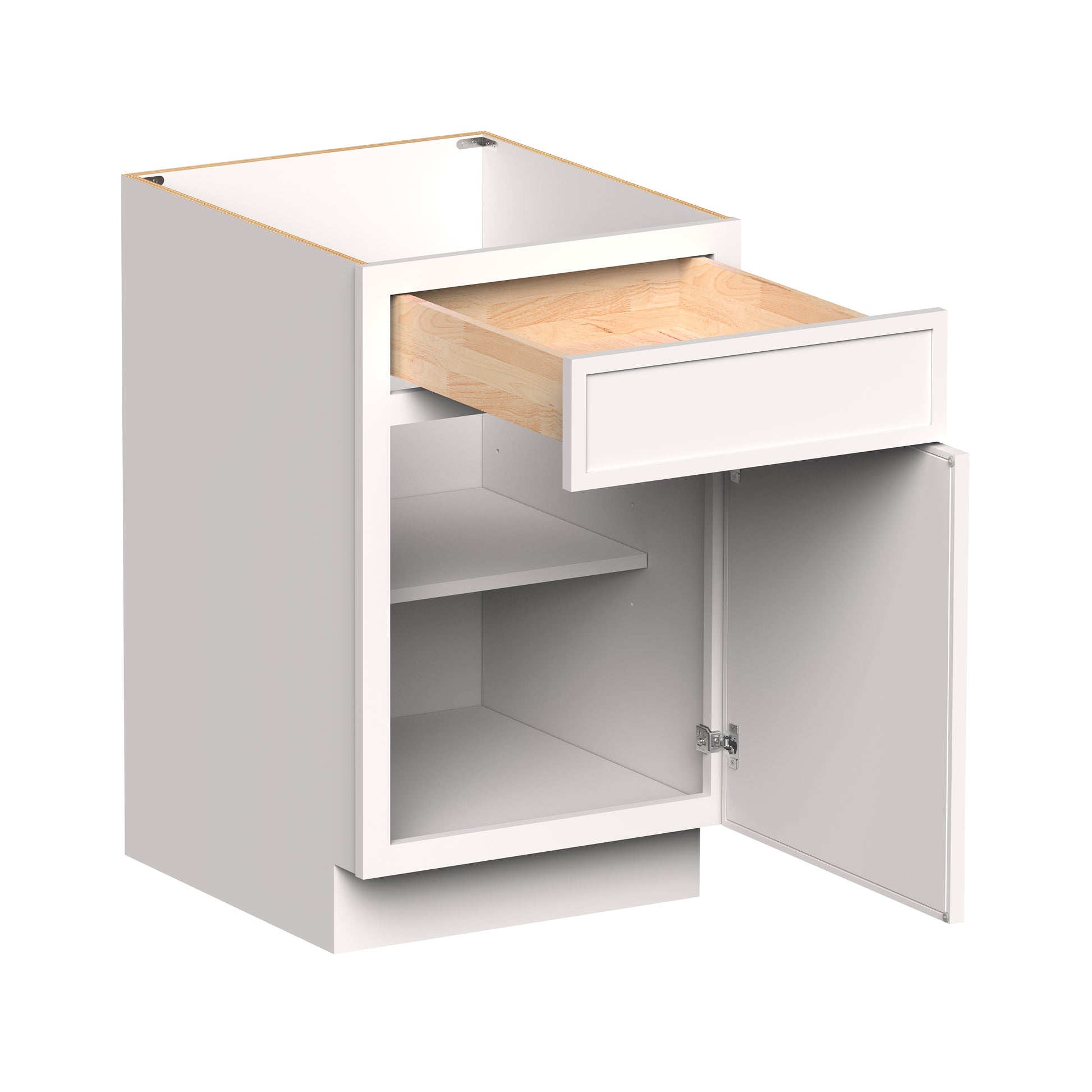 Slim Shaker Alabaster RTA 12"-21"W x 24"D x 34.5"H Standard Base Cabinet With 1 Door, 1 Drawers and 1 Shelves