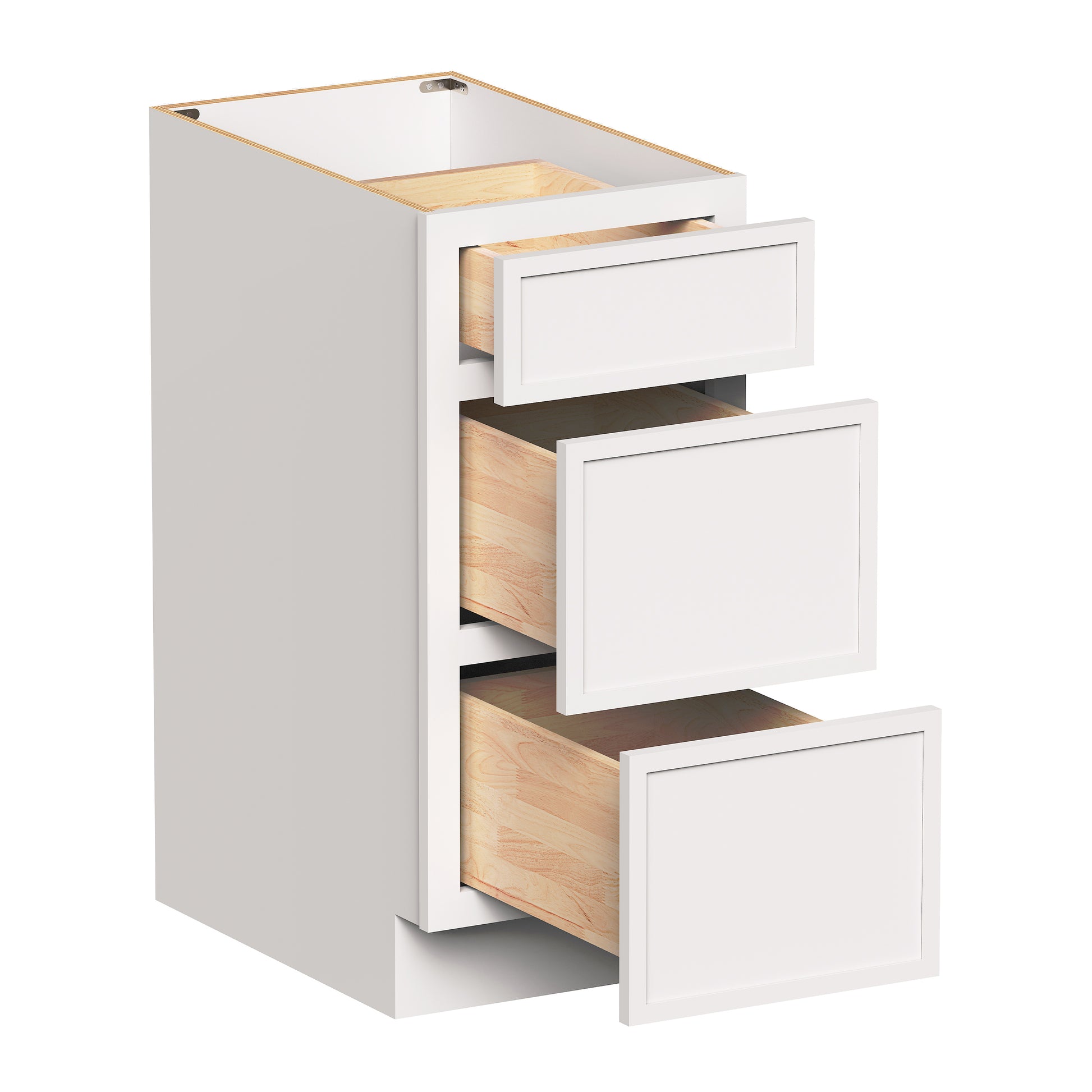 Slim Shaker Alabaster RTA 12"- 36"W x 24"D x 34.5"H Drawer Base Cabinets With 3 Drawers