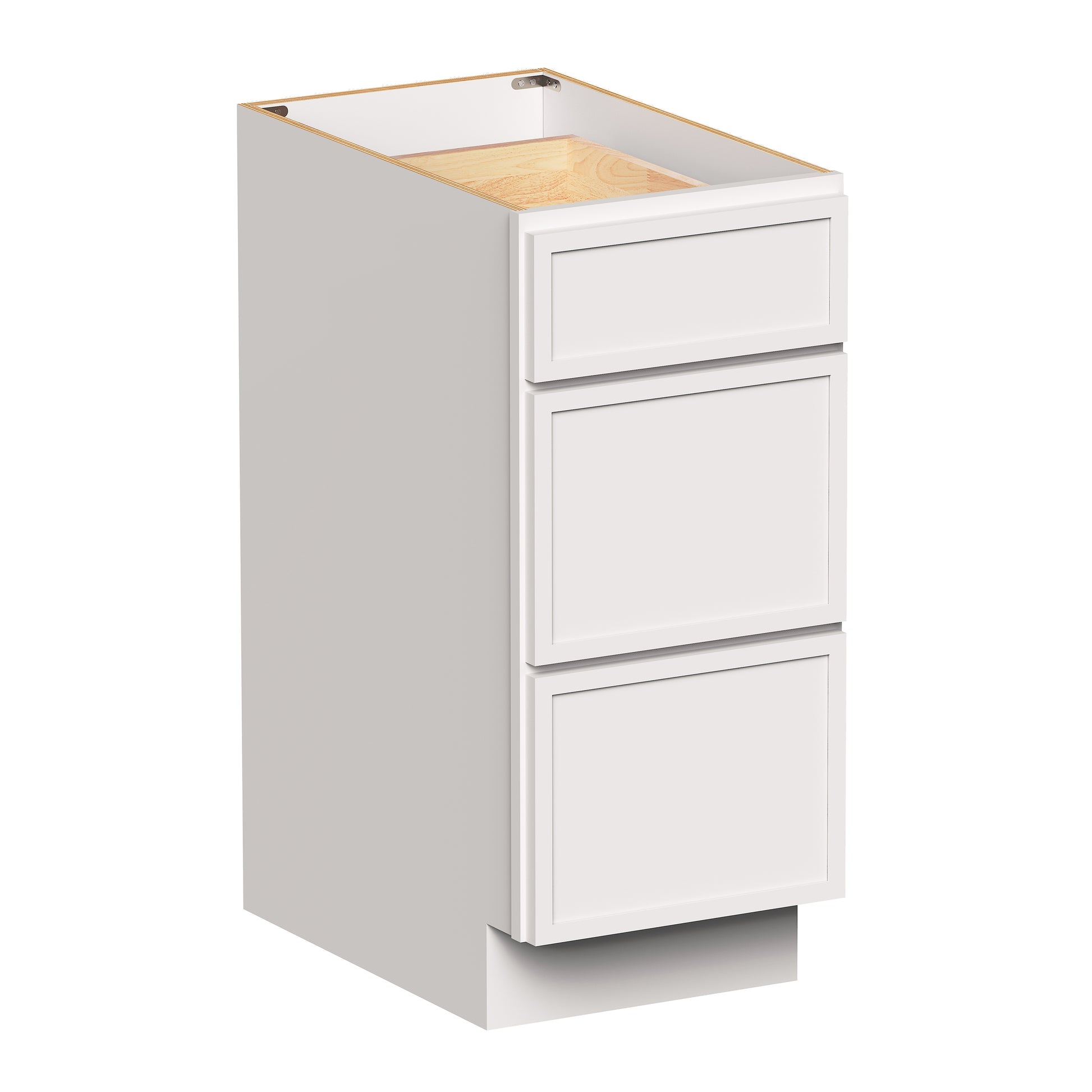 Slim Shaker Alabaster RTA 12"- 36"W x 24"D x 34.5"H Drawer Base Cabinets With 3 Drawers
