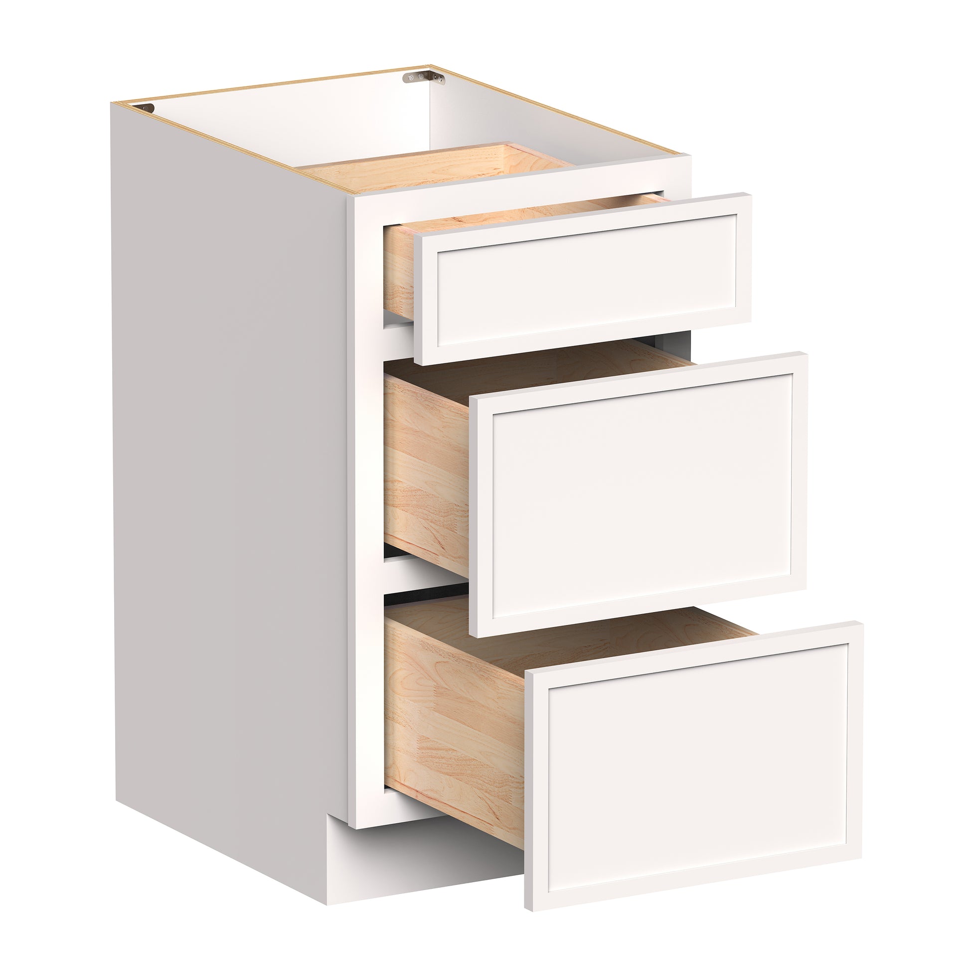 Slim Shaker Alabaster RTA 12"- 36"W x 24"D x 34.5"H Drawer Base Cabinets With 3 Drawers