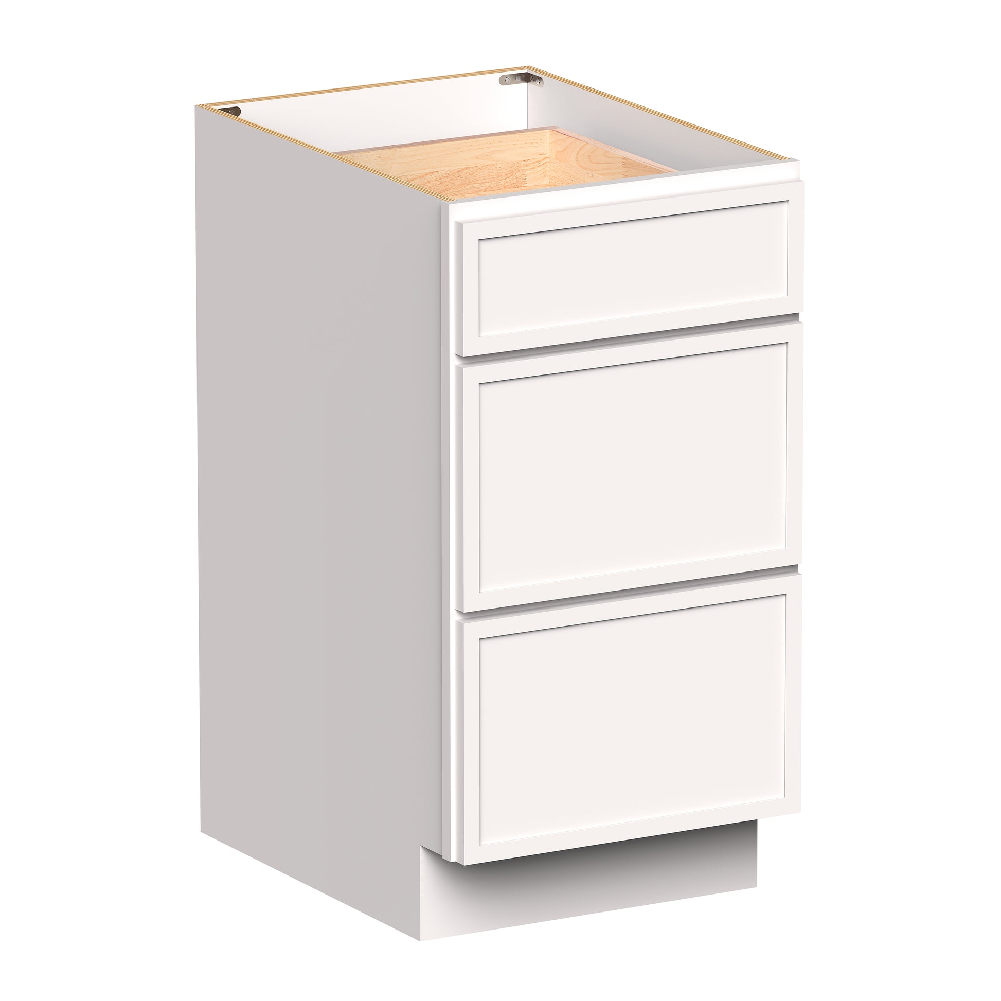 Slim Shaker Alabaster RTA 12"- 36"W x 24"D x 34.5"H Drawer Base Cabinets With 3 Drawers