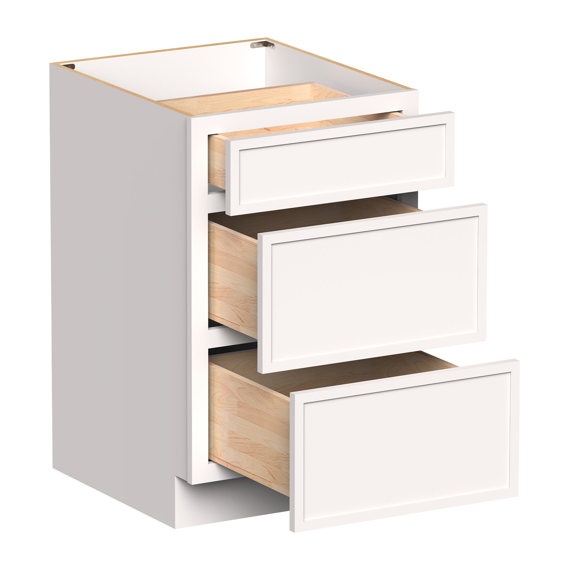 Slim Shaker Alabaster RTA 12"- 36"W x 24"D x 34.5"H Drawer Base Cabinets With 3 Drawers