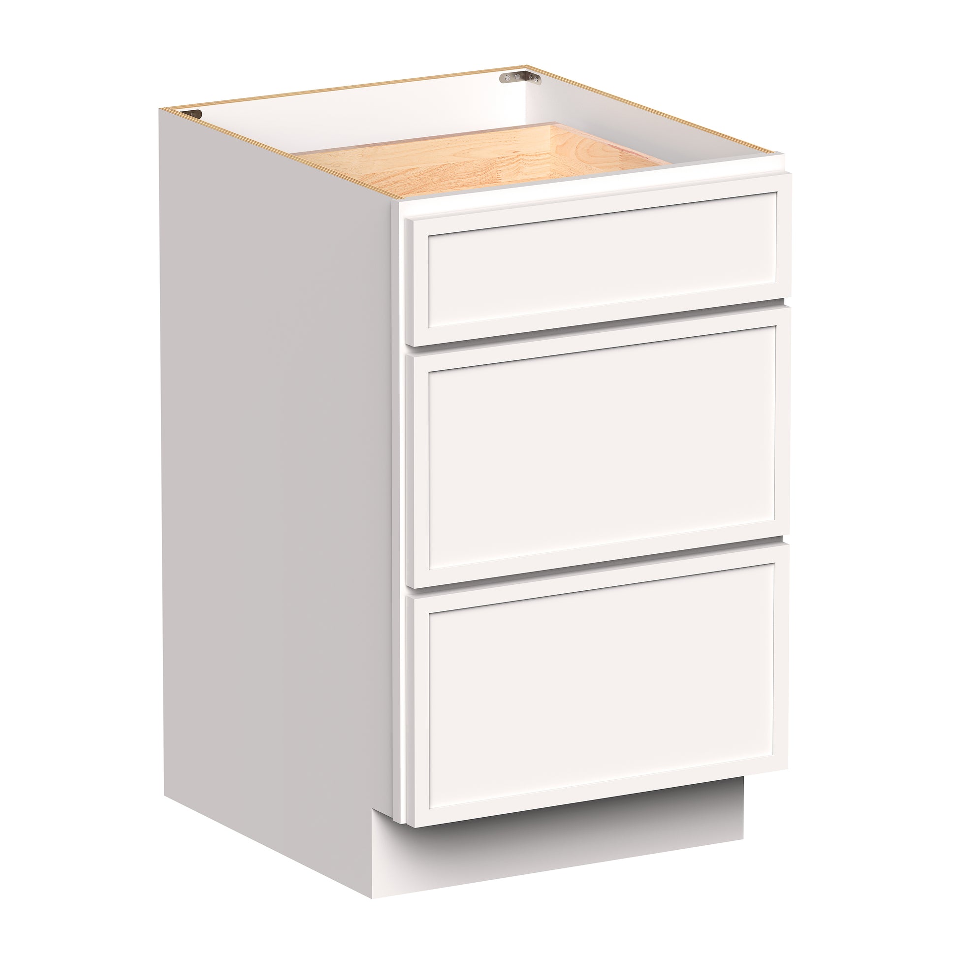 Slim Shaker Alabaster RTA 12"- 36"W x 24"D x 34.5"H Drawer Base Cabinets With 3 Drawers