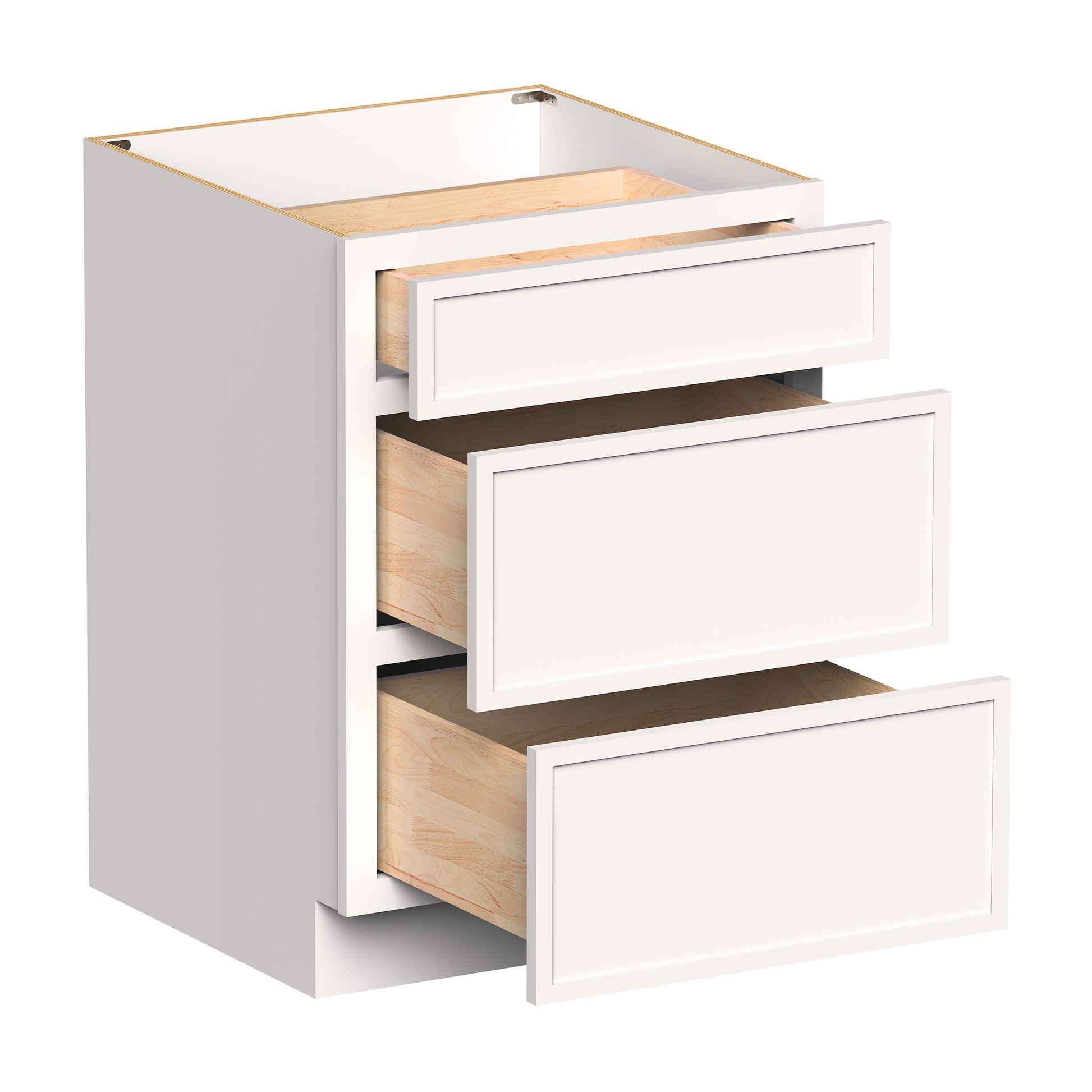 Slim Shaker Alabaster RTA 12"- 36"W x 24"D x 34.5"H Drawer Base Cabinets With 3 Drawers