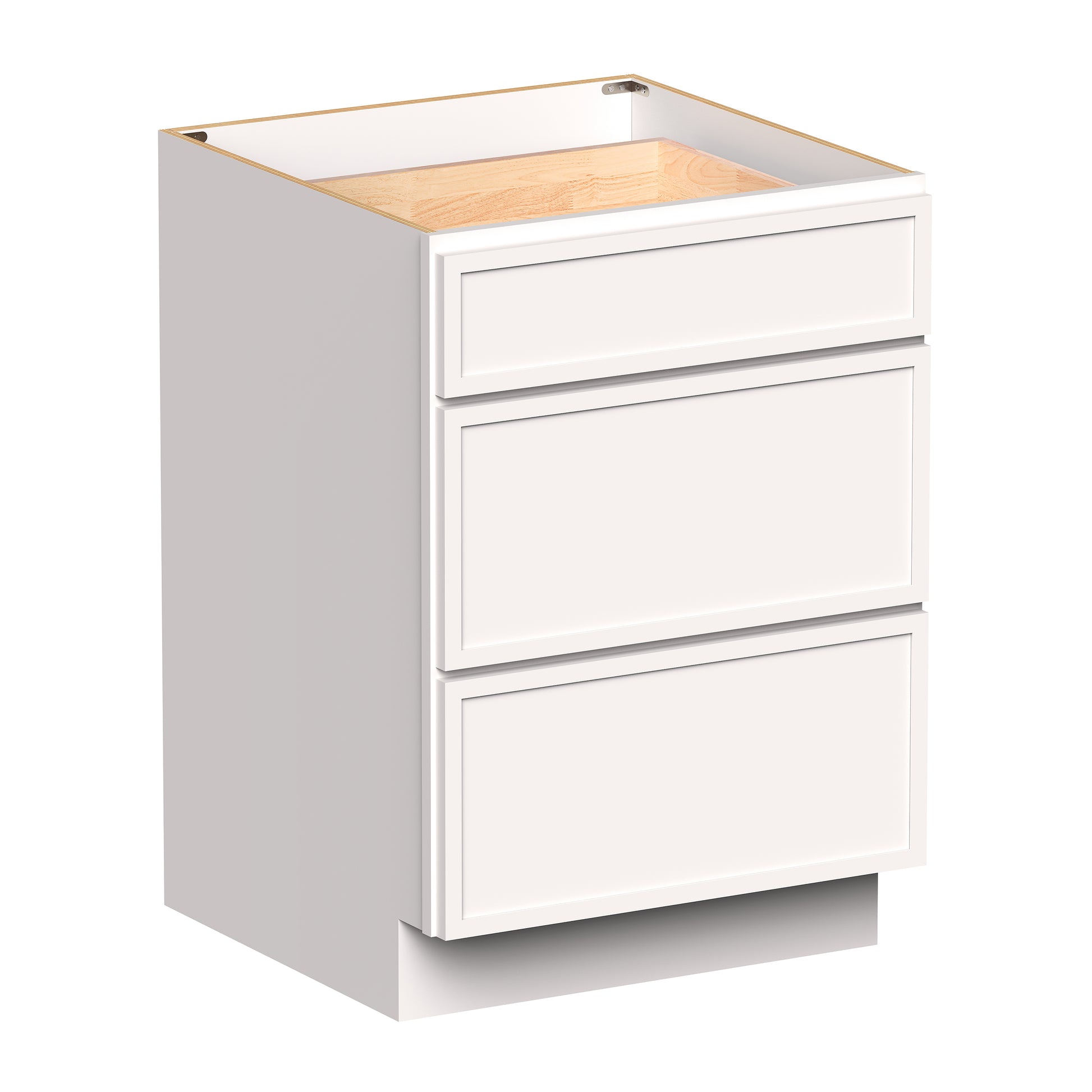 Slim Shaker Alabaster RTA 12"- 36"W x 24"D x 34.5"H Drawer Base Cabinets With 3 Drawers