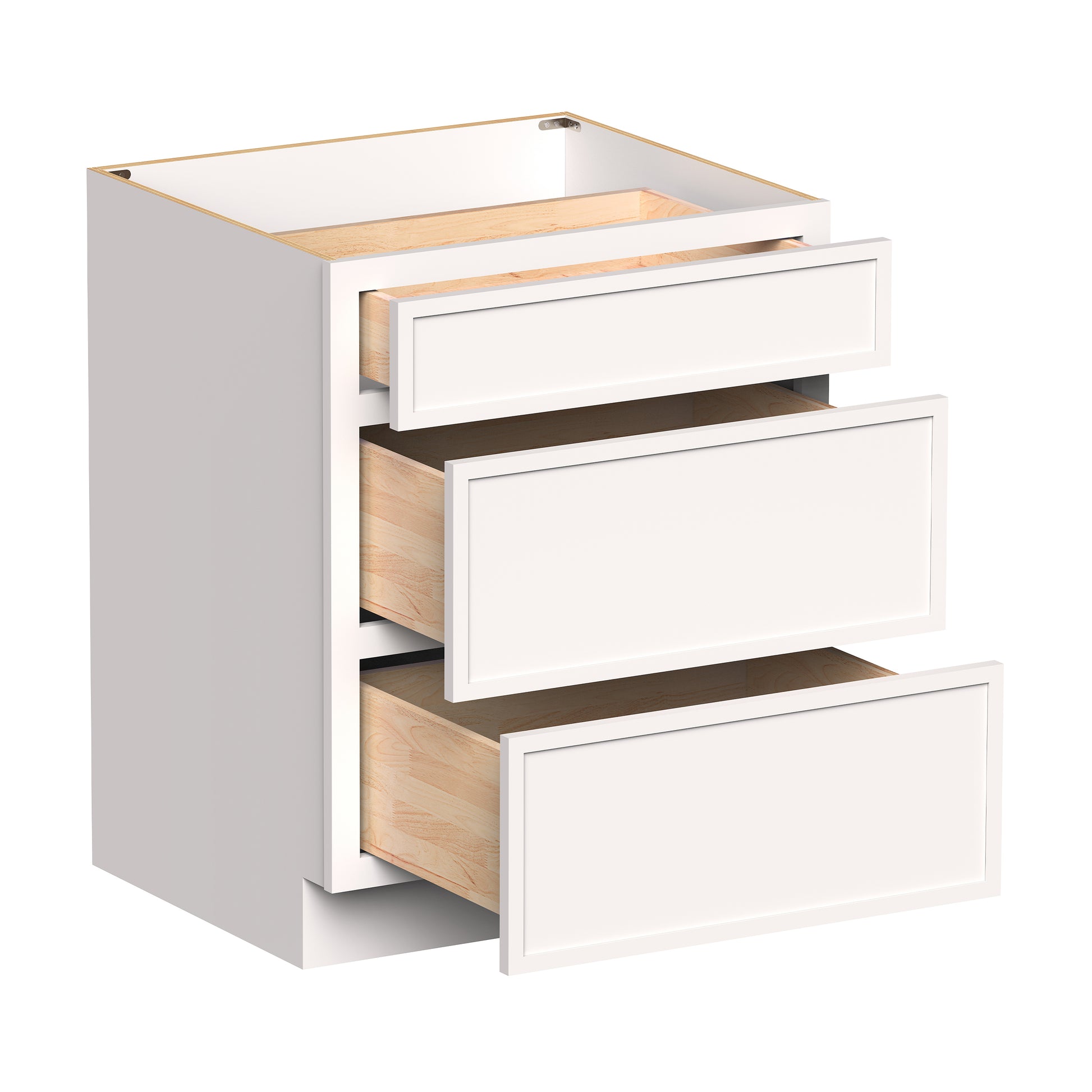 Slim Shaker Alabaster RTA 12"- 36"W x 24"D x 34.5"H Drawer Base Cabinets With 3 Drawers
