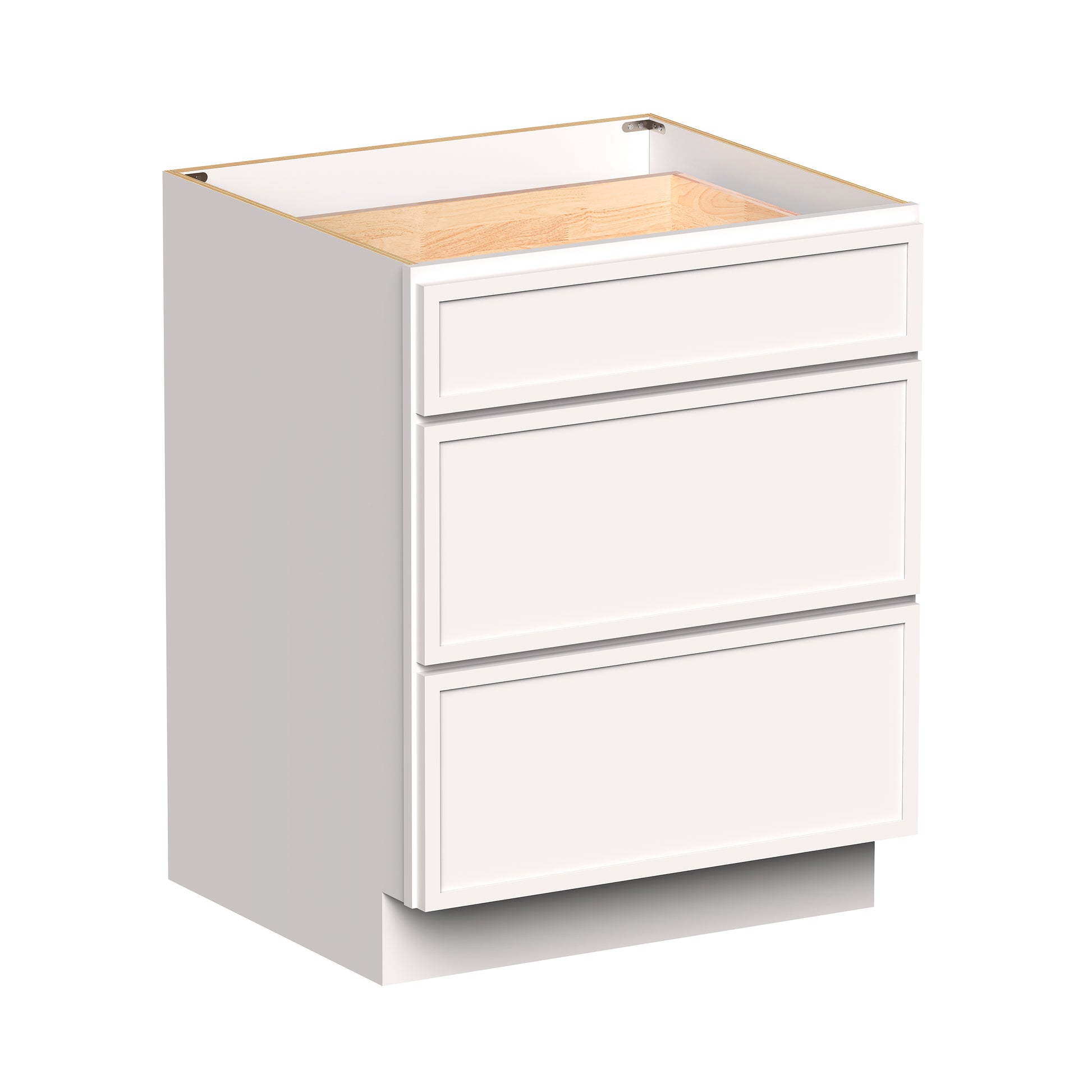 Slim Shaker Alabaster RTA 12"- 36"W x 24"D x 34.5"H Drawer Base Cabinets With 3 Drawers