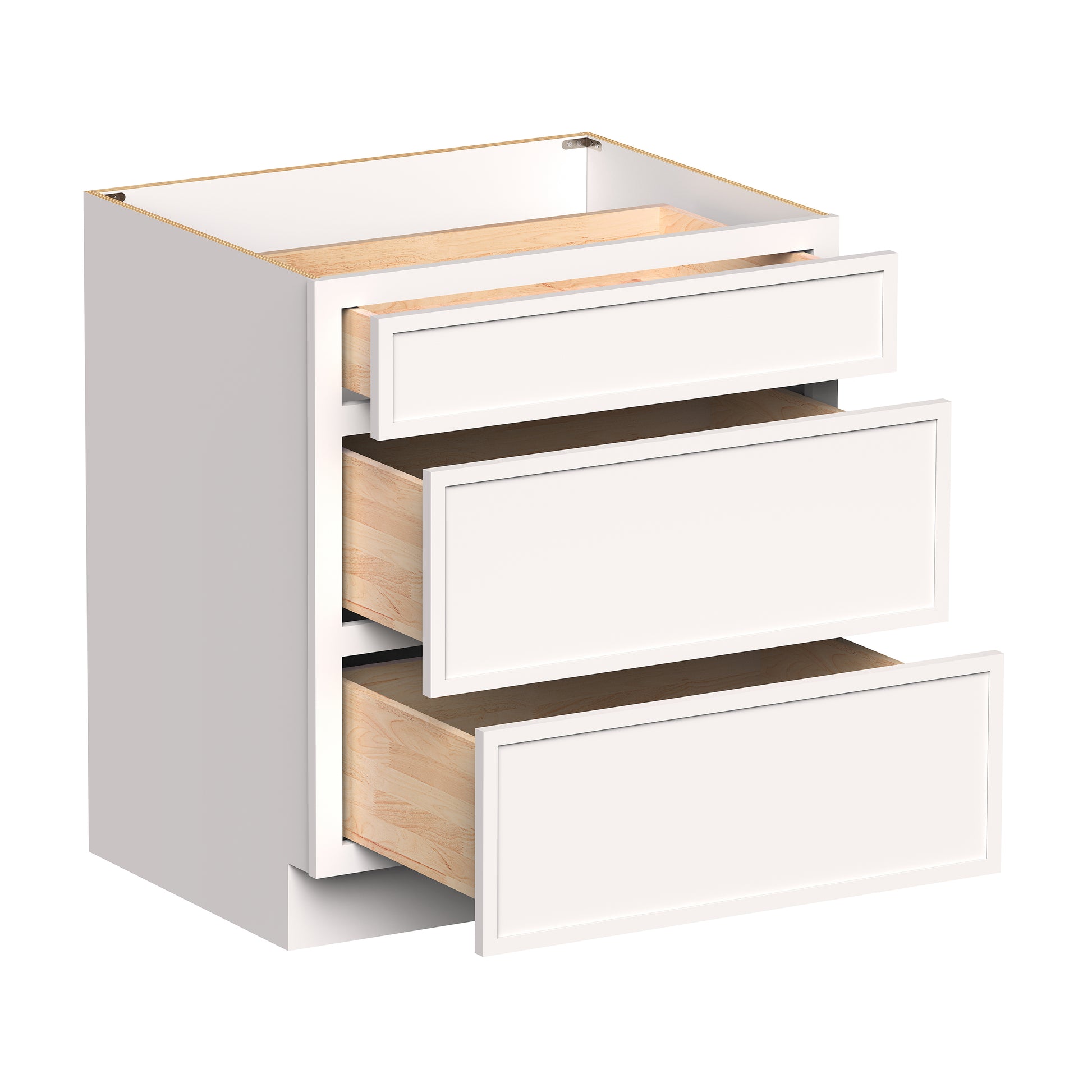 Slim Shaker Alabaster RTA 12"- 36"W x 24"D x 34.5"H Drawer Base Cabinets With 3 Drawers