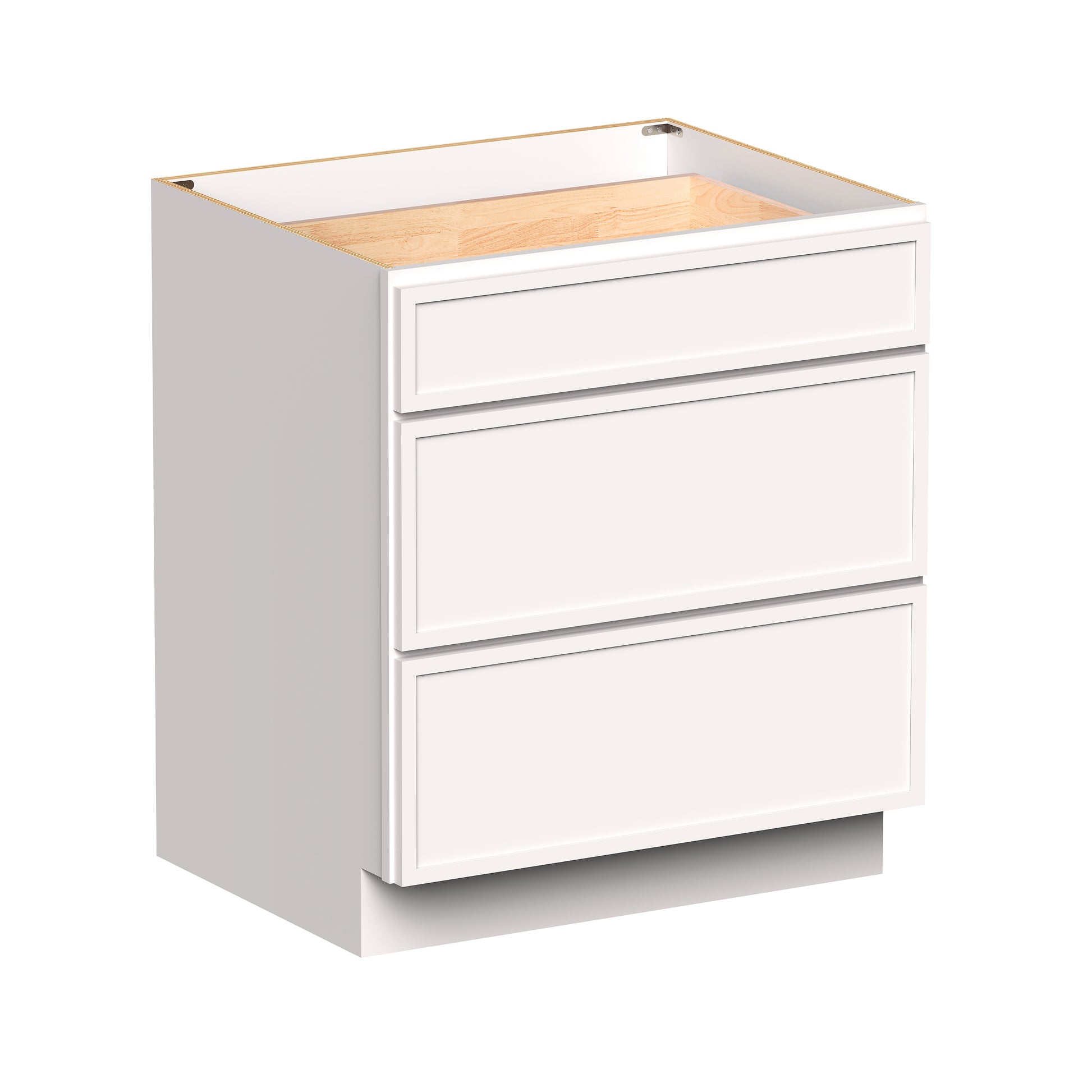 Slim Shaker Alabaster RTA 12"- 36"W x 24"D x 34.5"H Drawer Base Cabinets With 3 Drawers
