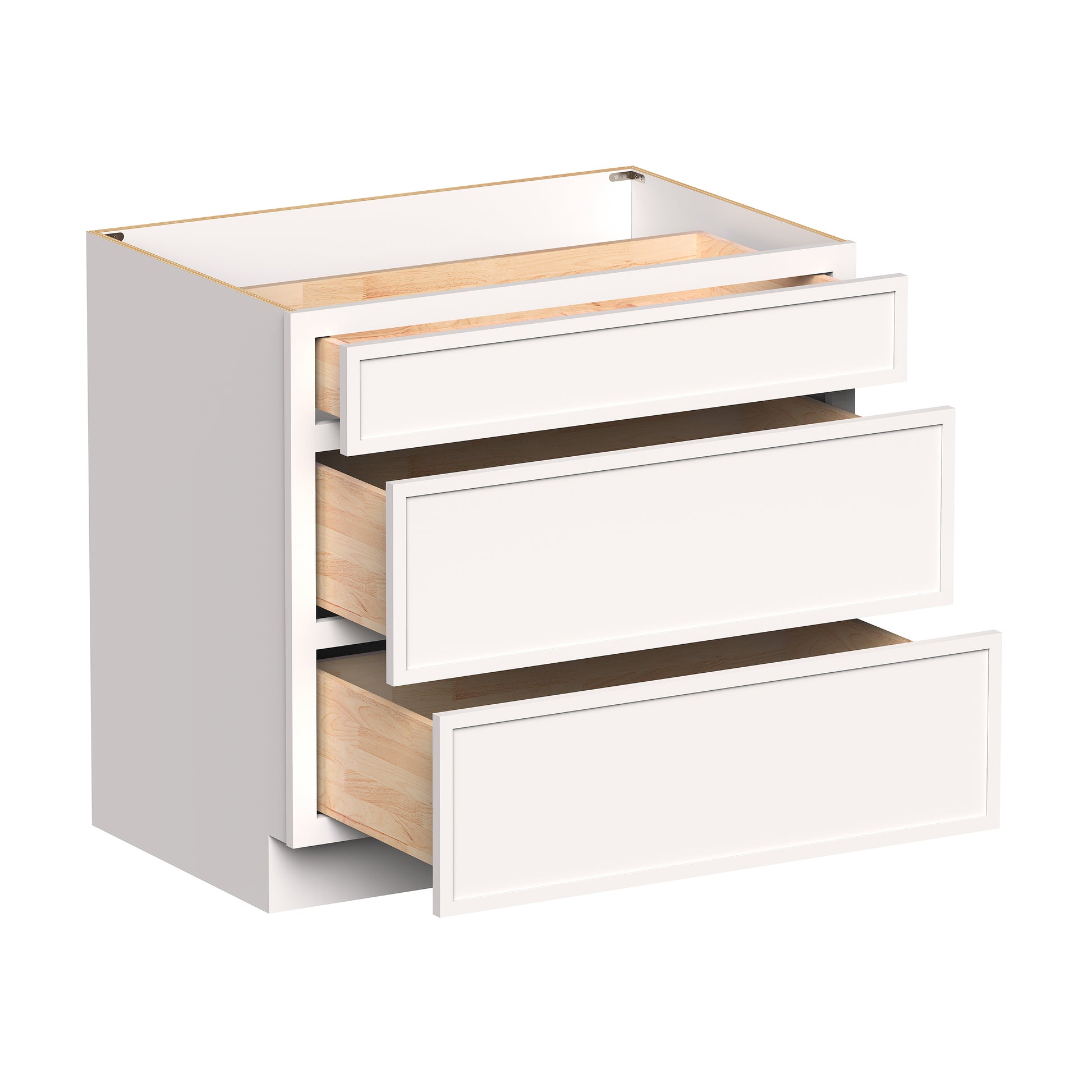 Slim Shaker Alabaster RTA 12"- 36"W x 24"D x 34.5"H Drawer Base Cabinets With 3 Drawers
