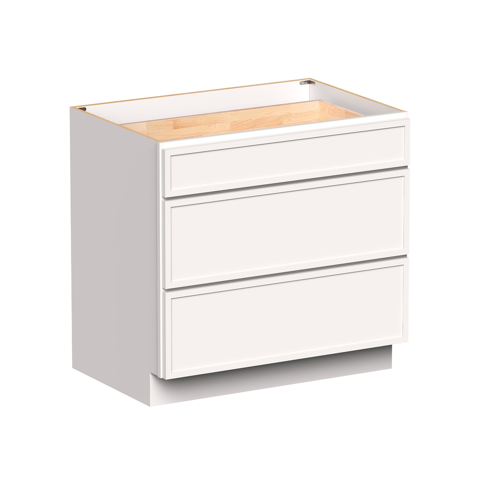 Slim Shaker Alabaster RTA 12"- 36"W x 24"D x 34.5"H Drawer Base Cabinets With 3 Drawers