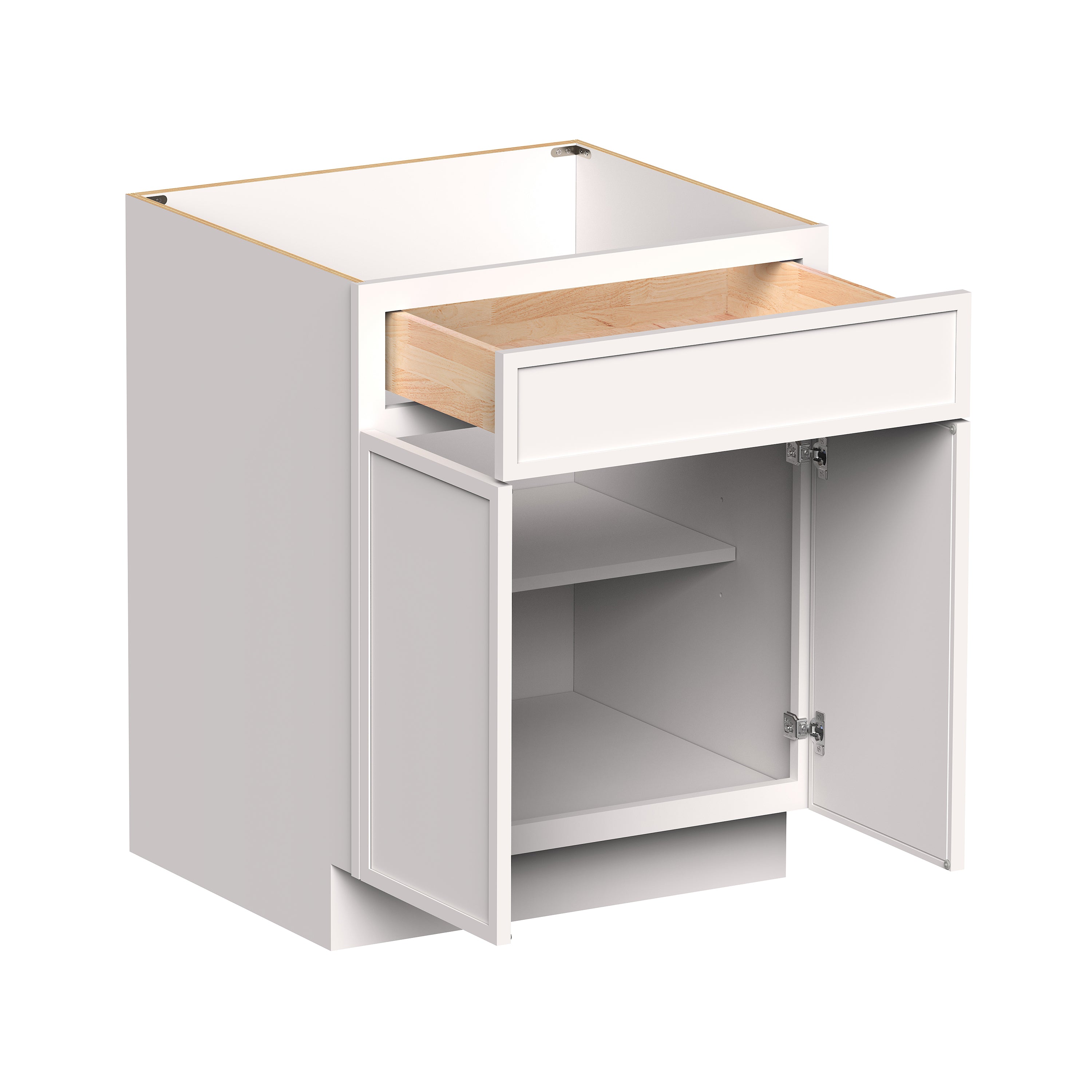 Slim Shaker Alabaster RTA 24"-30"W x 24"D x 34.5"H Standard Base Cabinet With 2 Doors, 1 Drawers and 1 Shelves