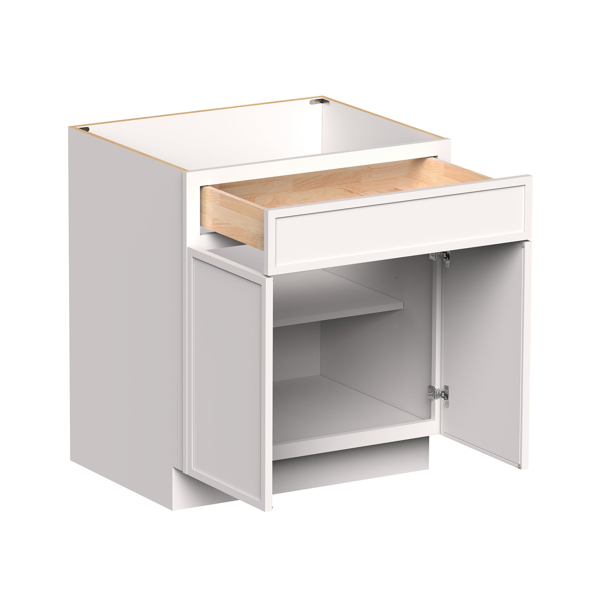 Slim Shaker Alabaster RTA 24"-30"W x 24"D x 34.5"H Standard Base Cabinet With 2 Doors, 1 Drawers and 1 Shelves
