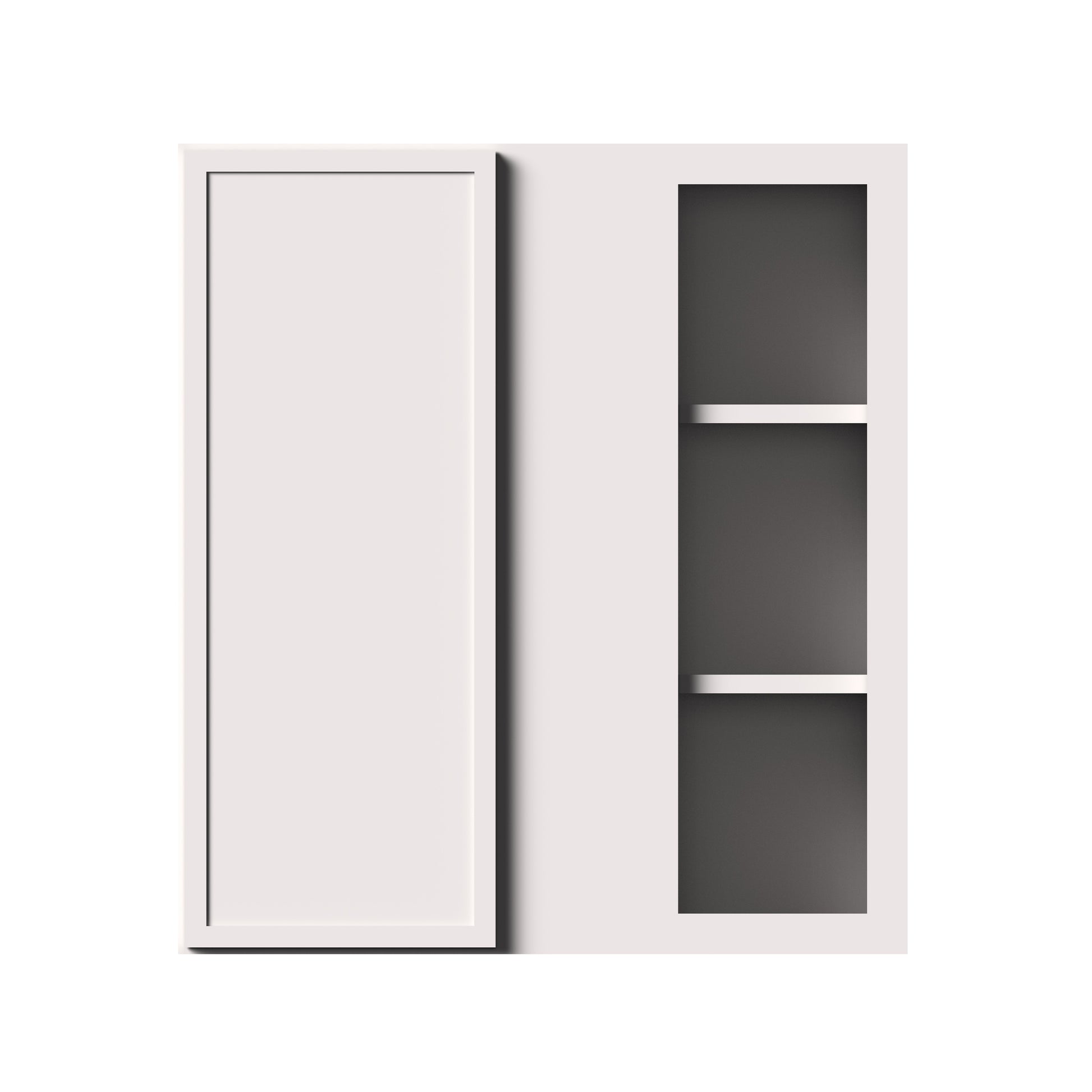 Slim Shaker Alabaster RTA 27"W x 12"D x 30"-42"H Standard Corner Wall Cabinets With 1 Doors and 2-3 Shelves