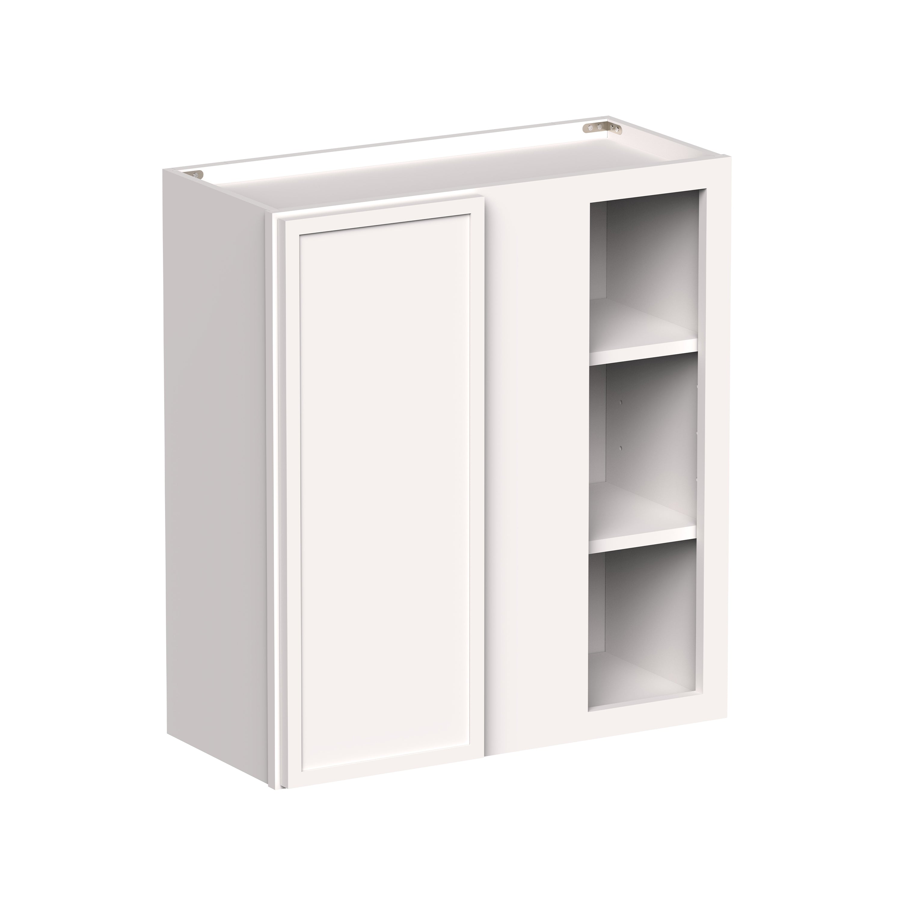 Slim Shaker Alabaster RTA 27"W x 12"D x 30"-42"H Standard Corner Wall Cabinets With 1 Doors and 2-3 Shelves