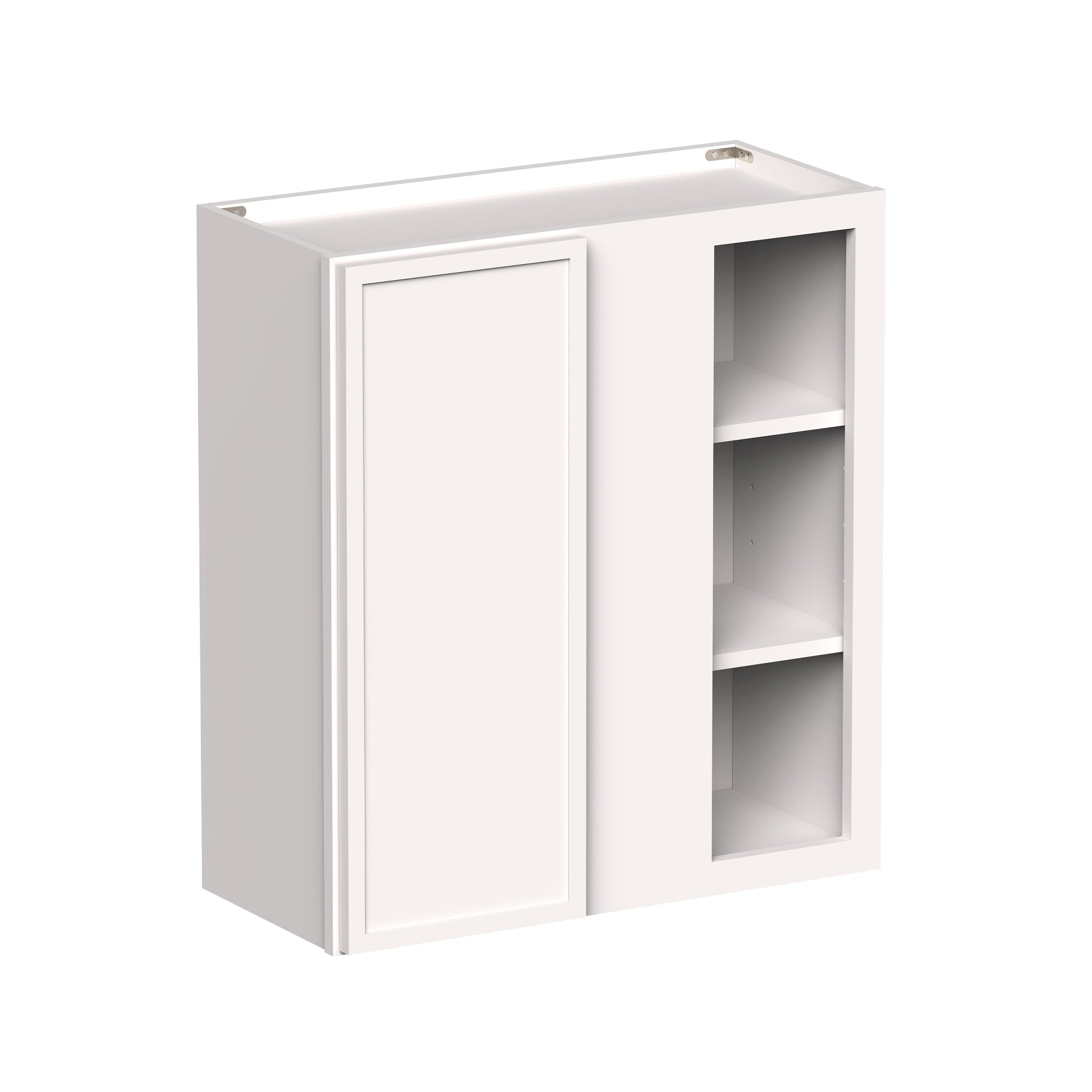 Slim Shaker Alabaster RTA 27"W x 12"D x 30"-42"H Standard Corner Wall Cabinets With 1 Doors and 2-3 Shelves