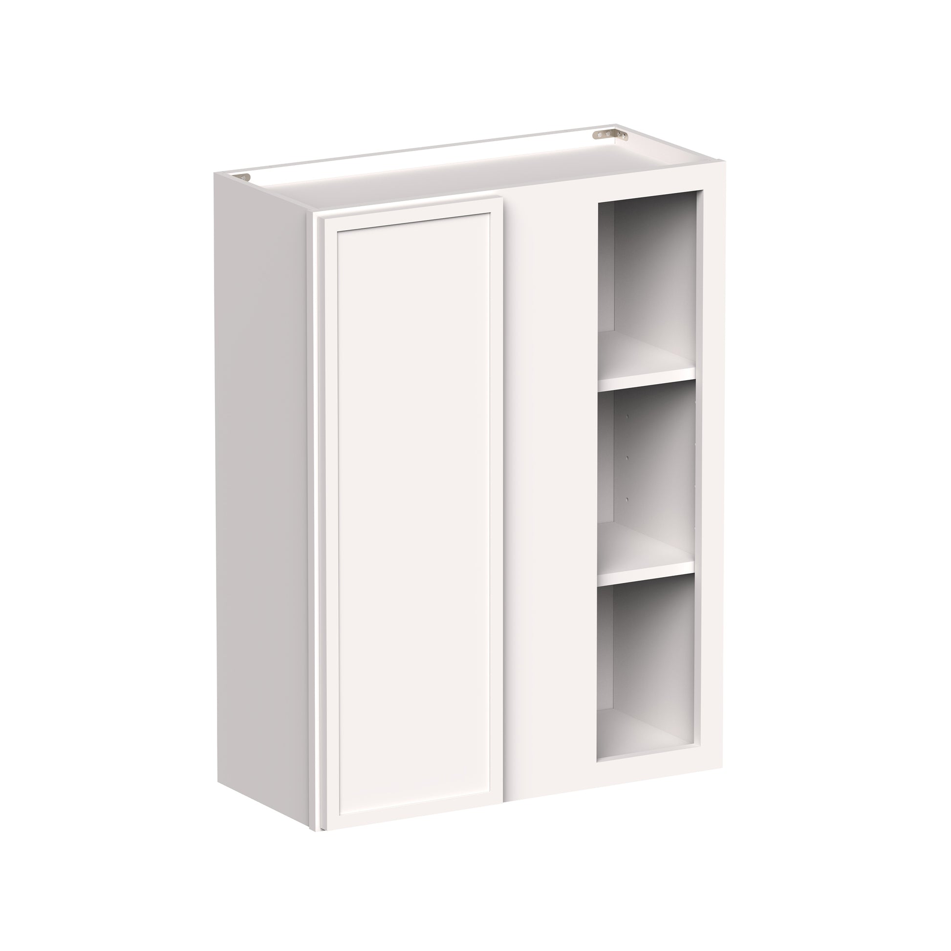 Slim Shaker Alabaster RTA 27"W x 12"D x 30"-42"H Standard Corner Wall Cabinets With 1 Doors and 2-3 Shelves