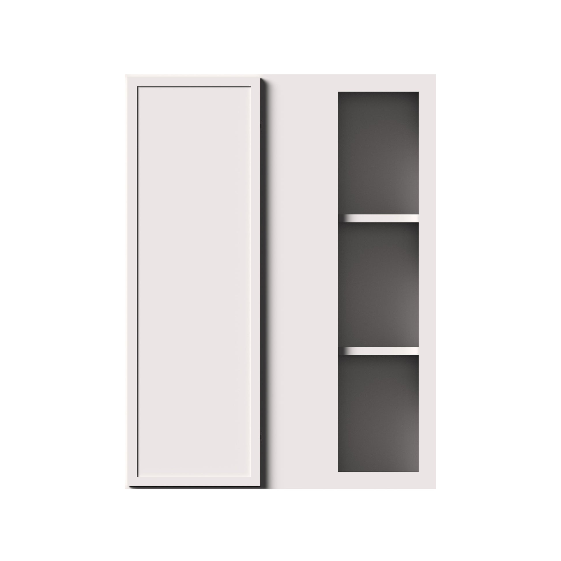 Slim Shaker Alabaster RTA 27"W x 12"D x 30"-42"H Standard Corner Wall Cabinets With 1 Doors and 2-3 Shelves