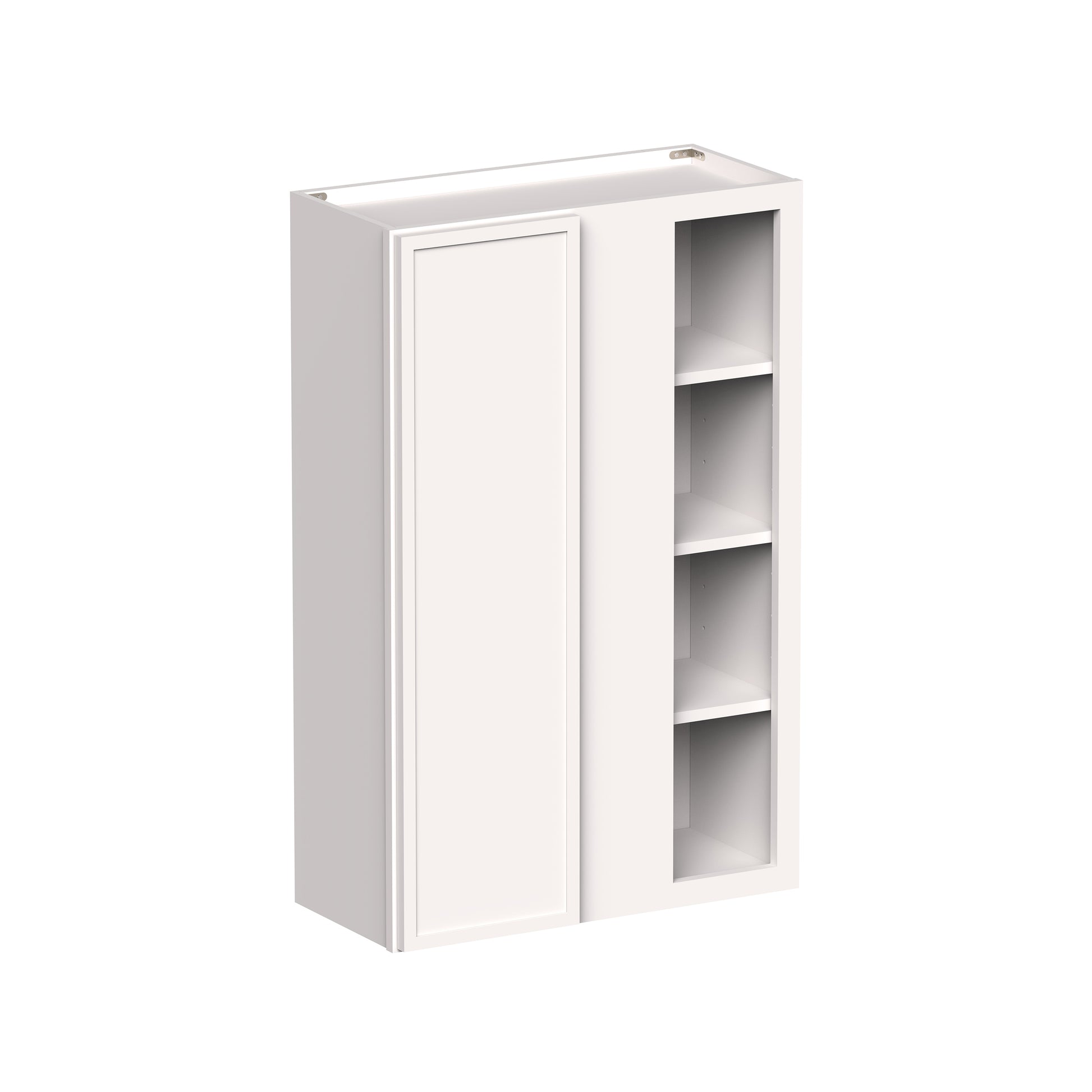 Slim Shaker Alabaster RTA 27"W x 12"D x 30"-42"H Standard Corner Wall Cabinets With 1 Doors and 2-3 Shelves