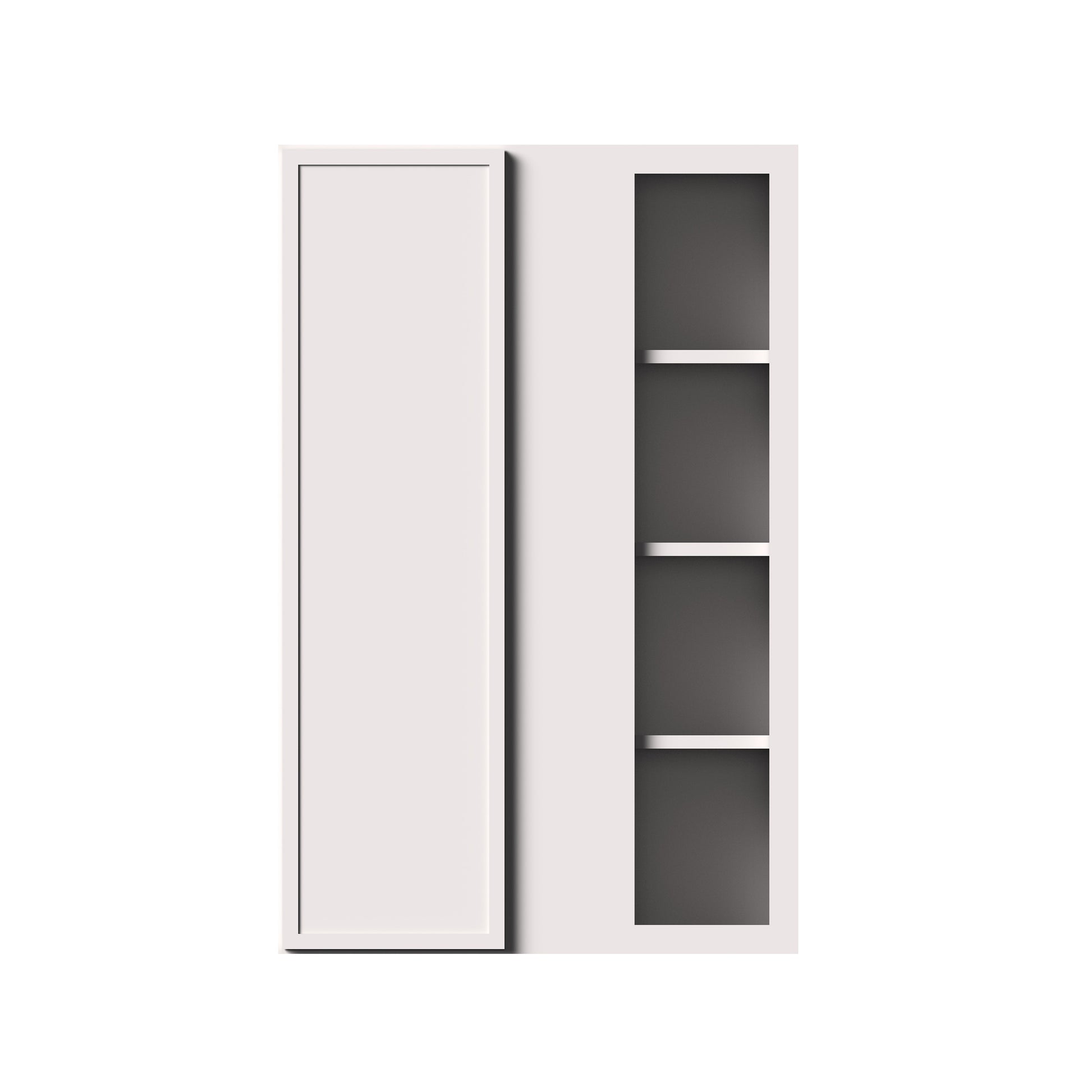 Slim Shaker Alabaster RTA 27"W x 12"D x 30"-42"H Standard Corner Wall Cabinets With 1 Doors and 2-3 Shelves