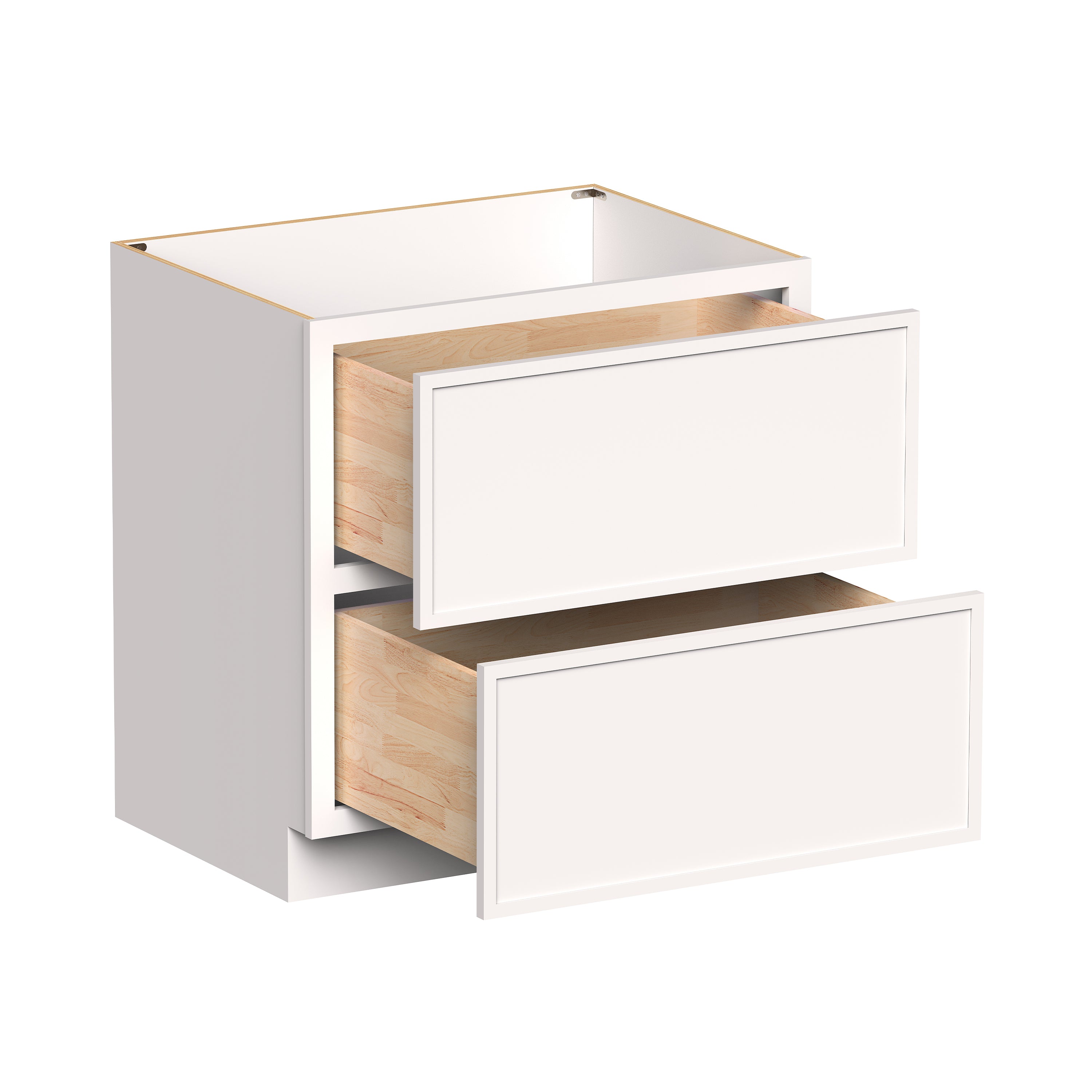 Slim Shaker Alabaster RTA 30"- 36"W x 24"D x 34.5"H Drawer Base Cabinets With 2 Drawers