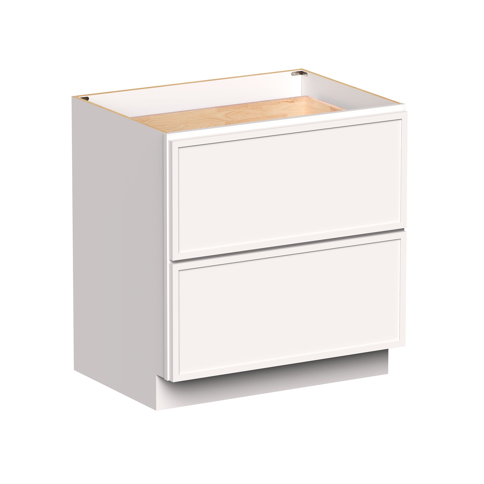 Slim Shaker Alabaster RTA 30"- 36"W x 24"D x 34.5"H Drawer Base Cabinets With 2 Drawers