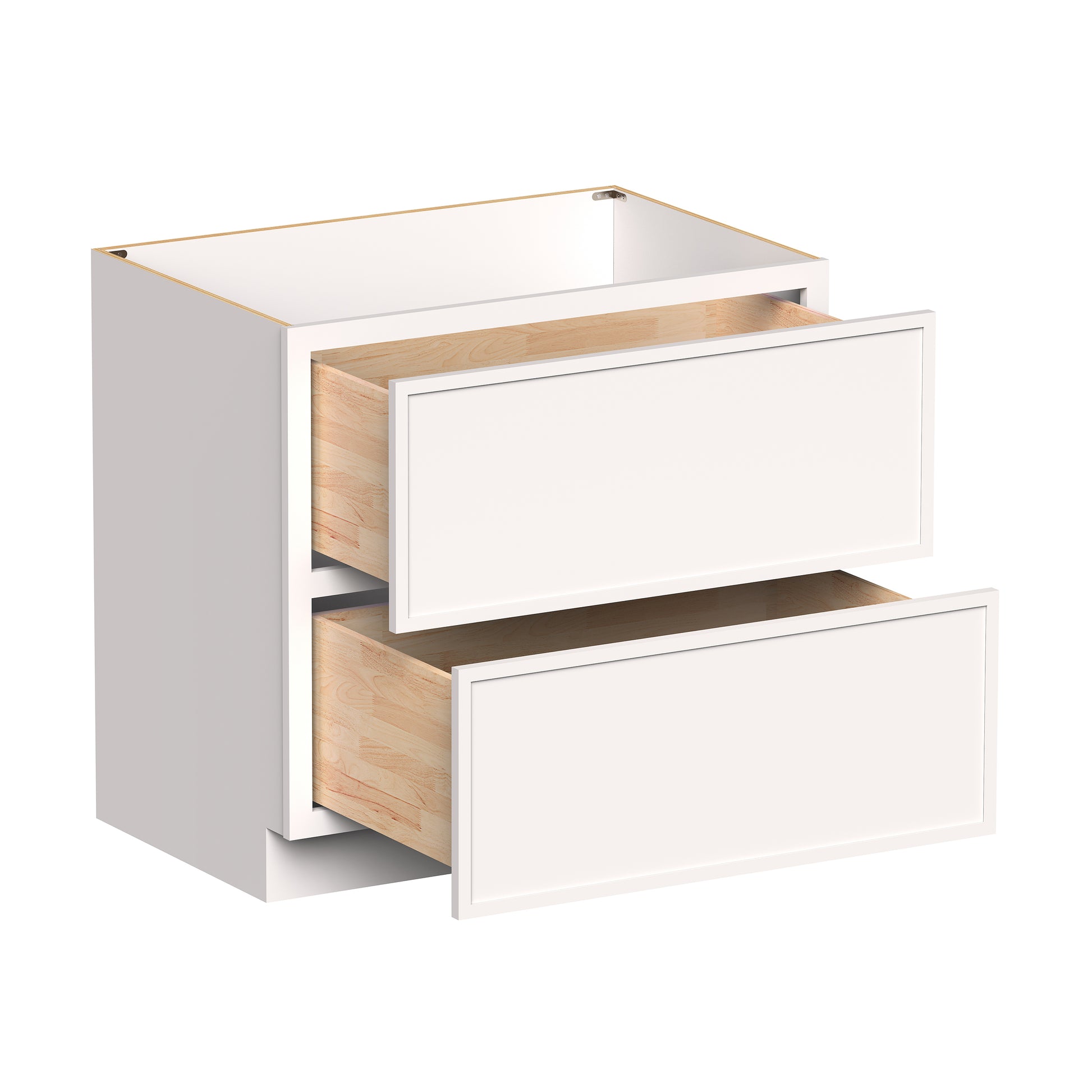 Slim Shaker Alabaster RTA 30"- 36"W x 24"D x 34.5"H Drawer Base Cabinets With 2 Drawers