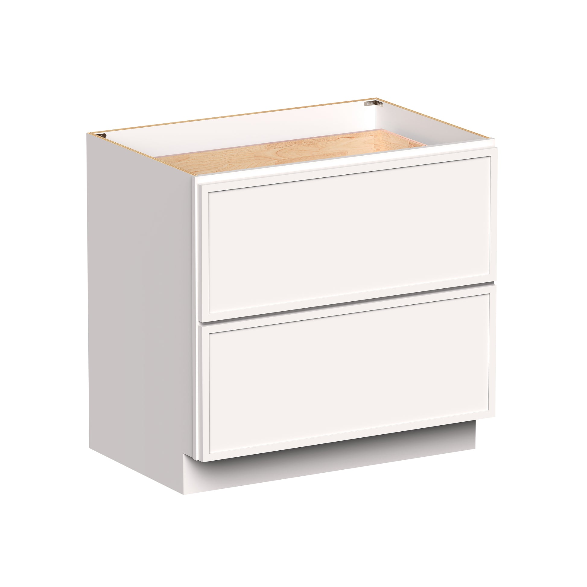 Slim Shaker Alabaster RTA 30"- 36"W x 24"D x 34.5"H Drawer Base Cabinets With 2 Drawers
