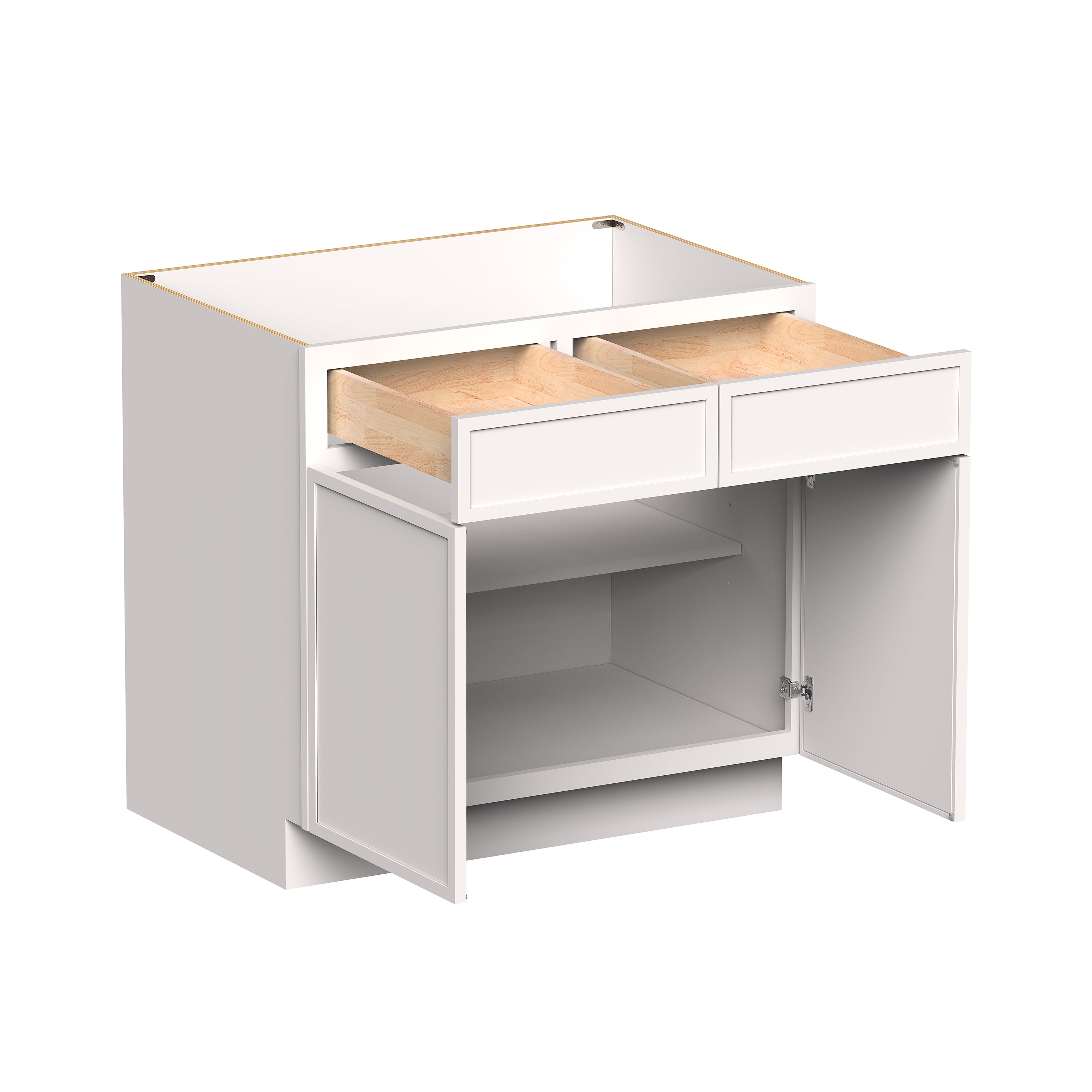 Slim Shaker Alabaster RTA 33"-42"W x 24"D x 34.5"H Standard Base Cabinet With 2 Doors, 2 Drawers and 1 Shelves