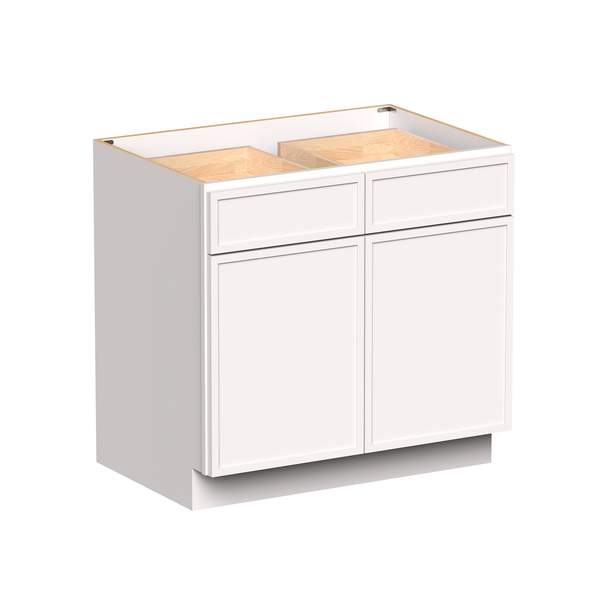 Slim Shaker Alabaster RTA 33"-42"W x 24"D x 34.5"H Standard Base Cabinet With 2 Doors, 2 Drawers and 1 Shelves