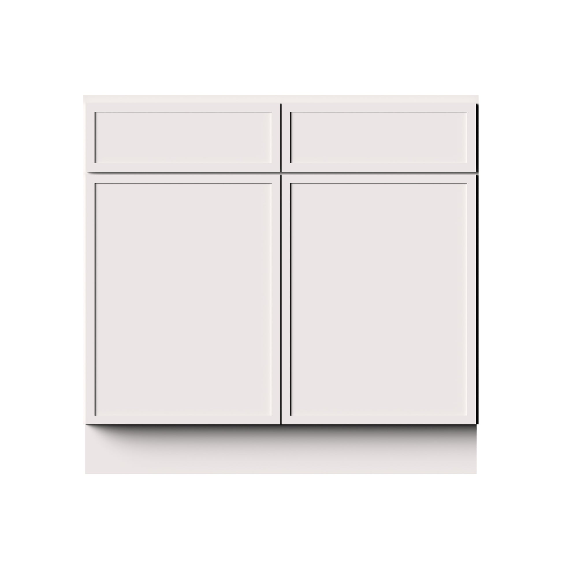 Slim Shaker Alabaster RTA 33"-42"W x 24"D x 34.5"H Standard Base Cabinet With 2 Doors, 2 Drawers and 1 Shelves