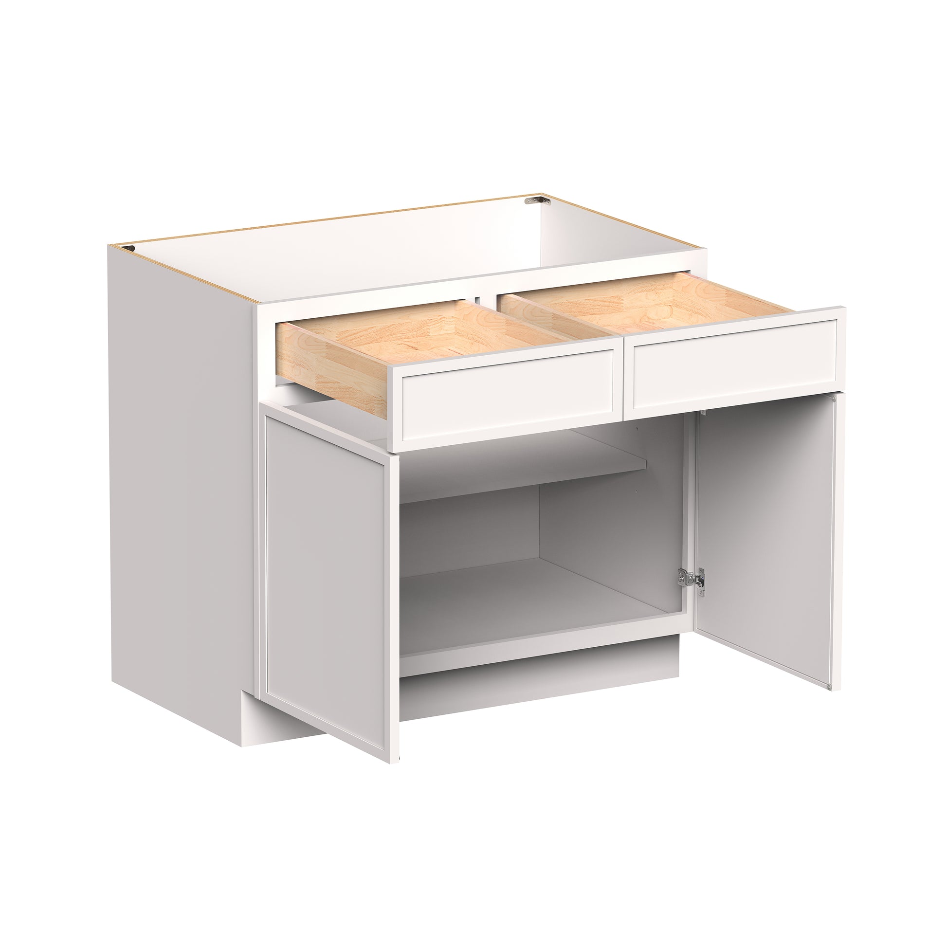 Slim Shaker Alabaster RTA 33"-42"W x 24"D x 34.5"H Standard Base Cabinet With 2 Doors, 2 Drawers and 1 Shelves