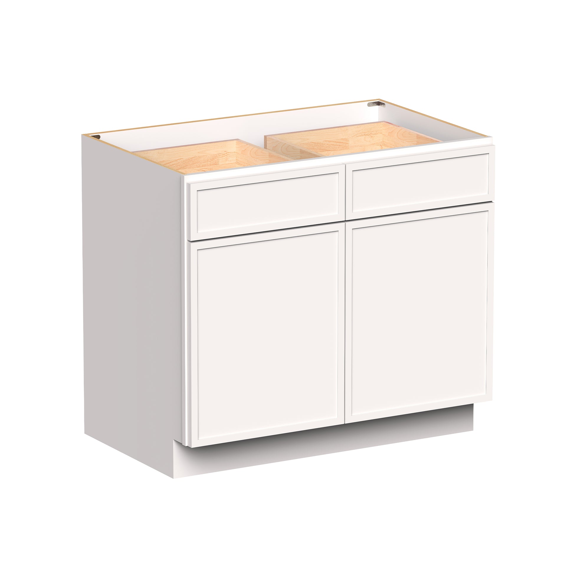 Slim Shaker Alabaster RTA 33"-42"W x 24"D x 34.5"H Standard Base Cabinet With 2 Doors, 2 Drawers and 1 Shelves