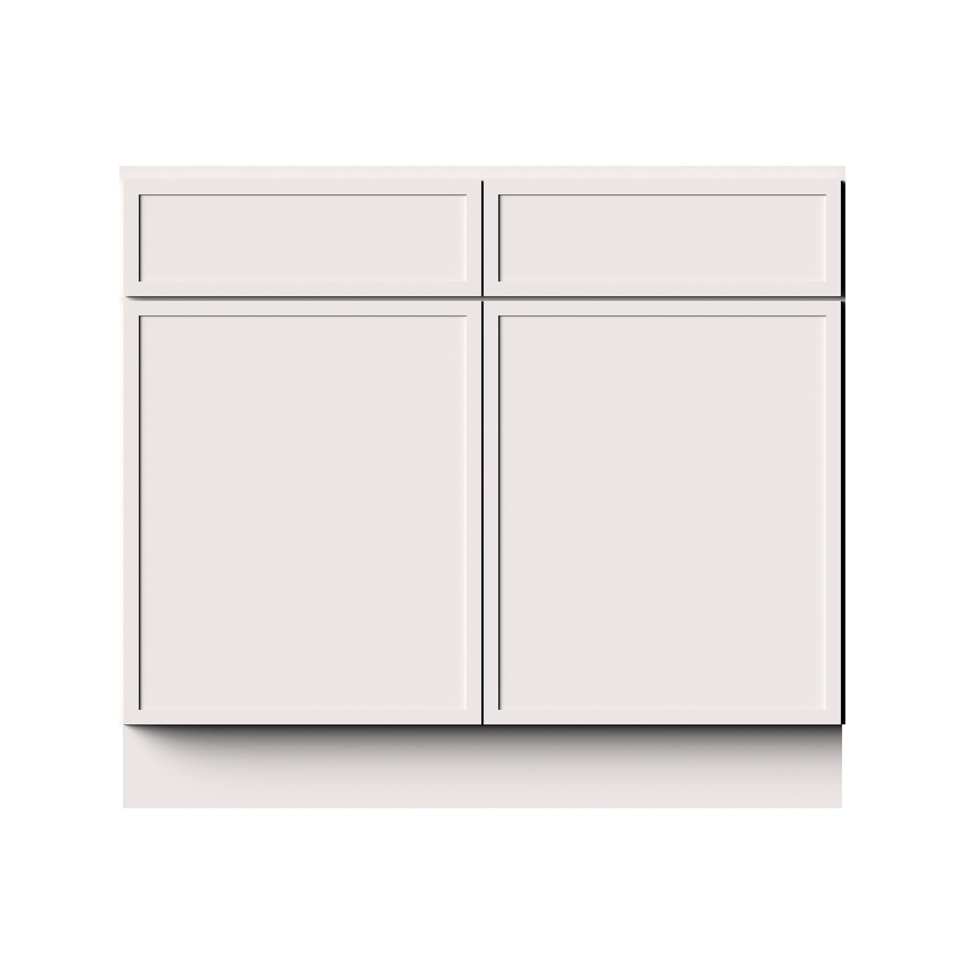 Slim Shaker Alabaster RTA 33"-42"W x 24"D x 34.5"H Standard Base Cabinet With 2 Doors, 2 Drawers and 1 Shelves