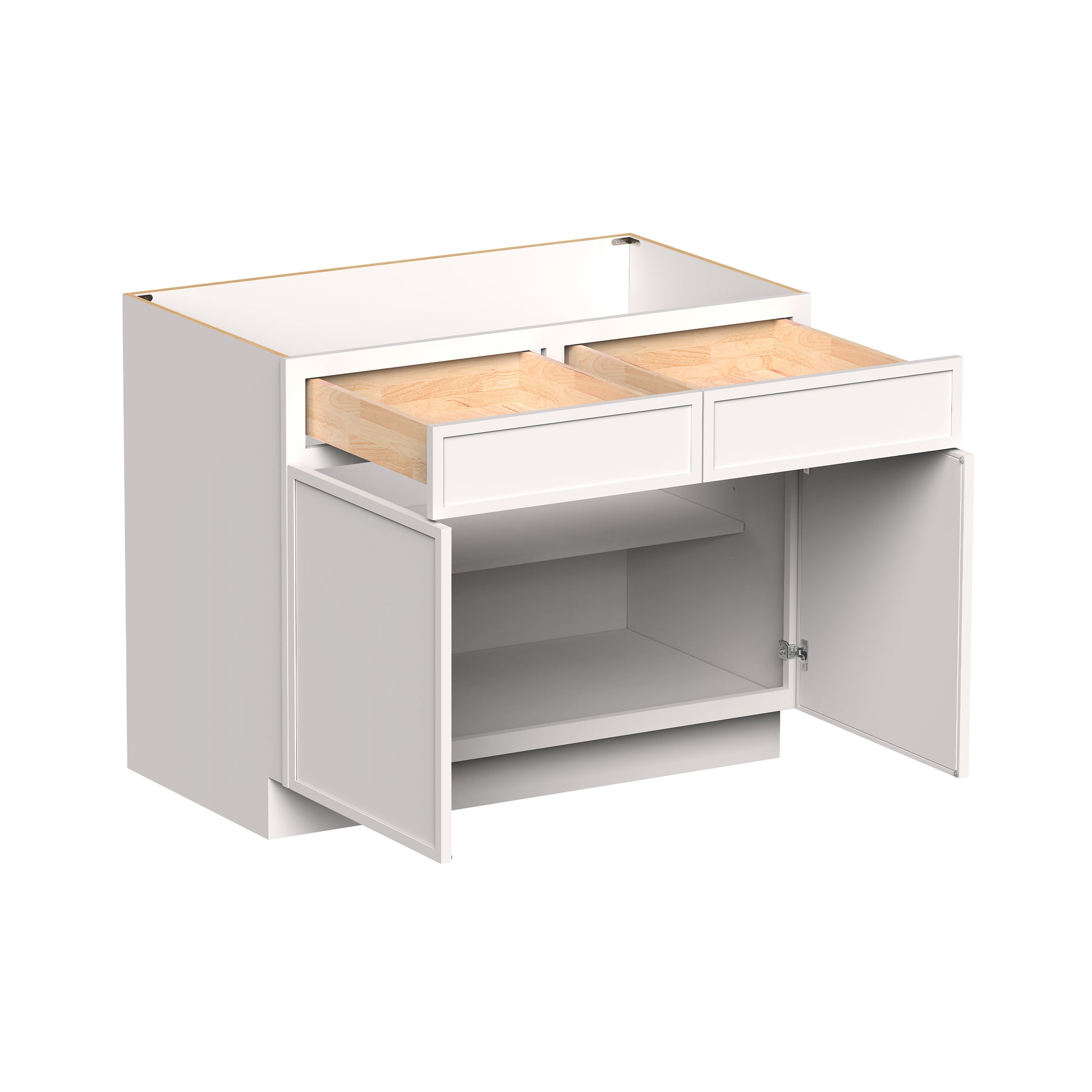 Slim Shaker Alabaster RTA 33"-42"W x 24"D x 34.5"H Standard Base Cabinet With 2 Doors, 2 Drawers and 1 Shelves