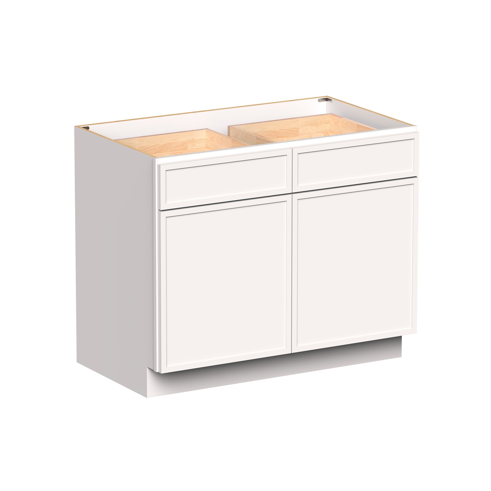 Slim Shaker Alabaster RTA 33"-42"W x 24"D x 34.5"H Standard Base Cabinet With 2 Doors, 2 Drawers and 1 Shelves